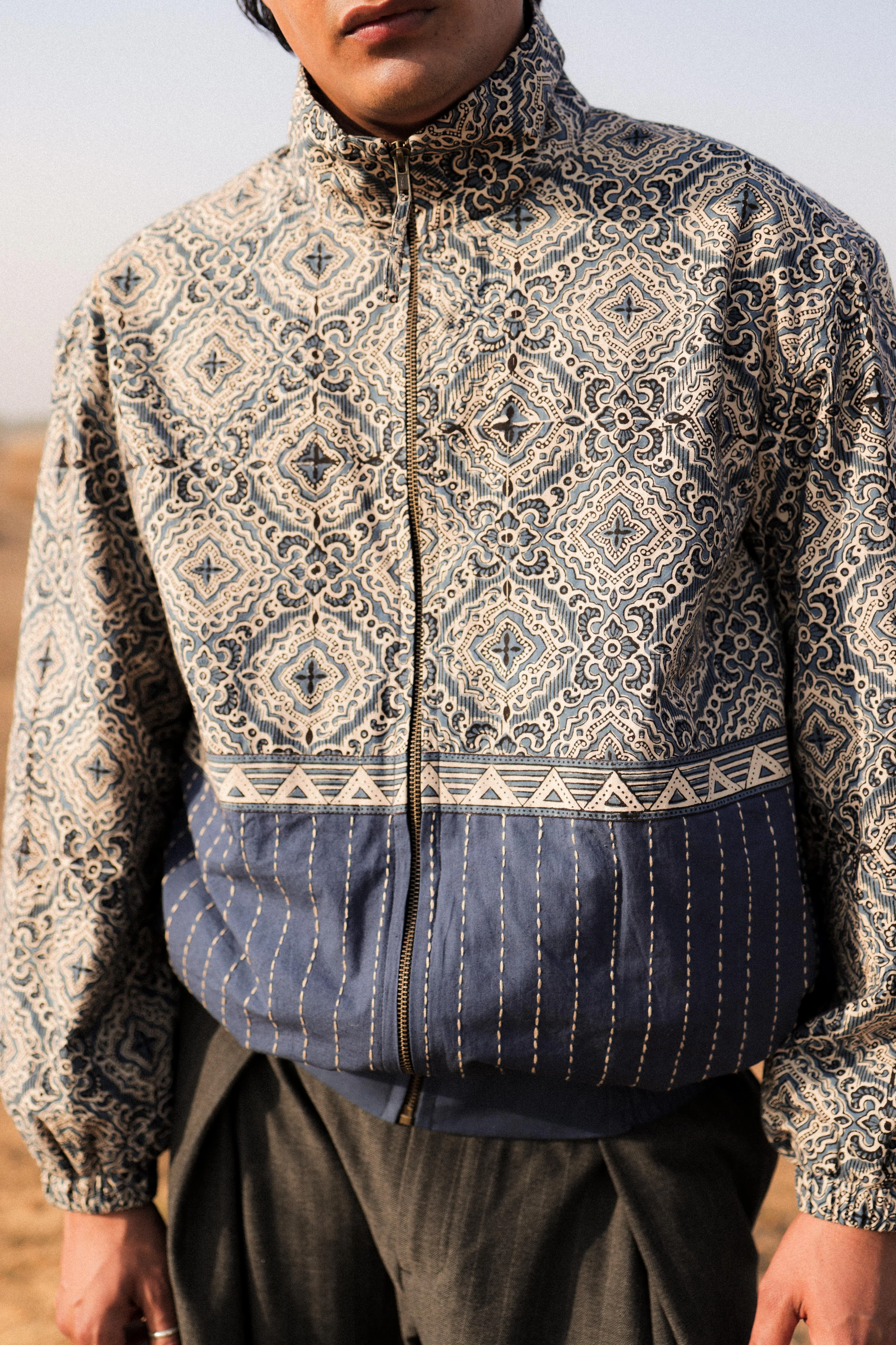 Bagru Kantha Handcrafted Track Jacket - Image 5