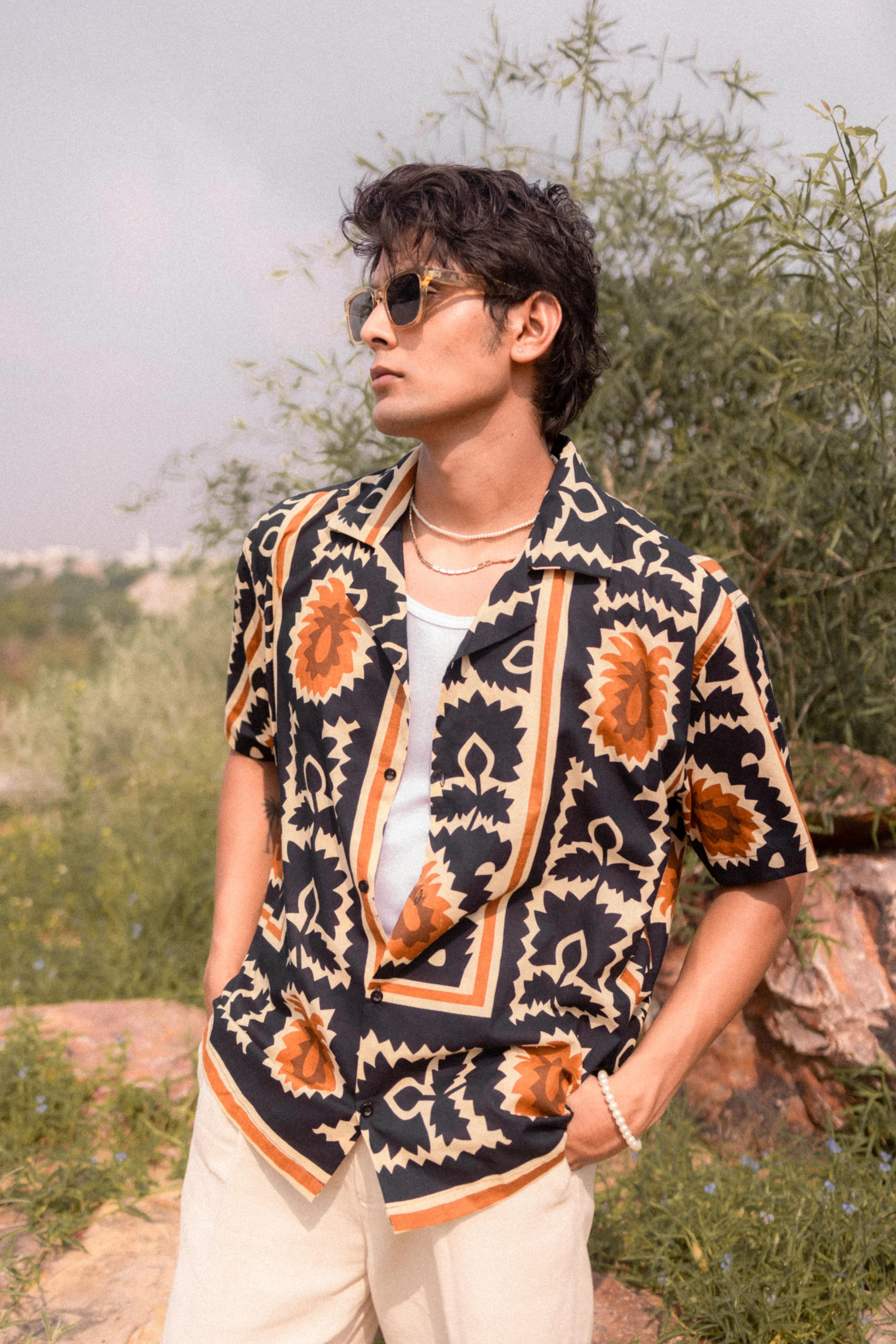 Beige & Navy Printed Shirt - Image 3