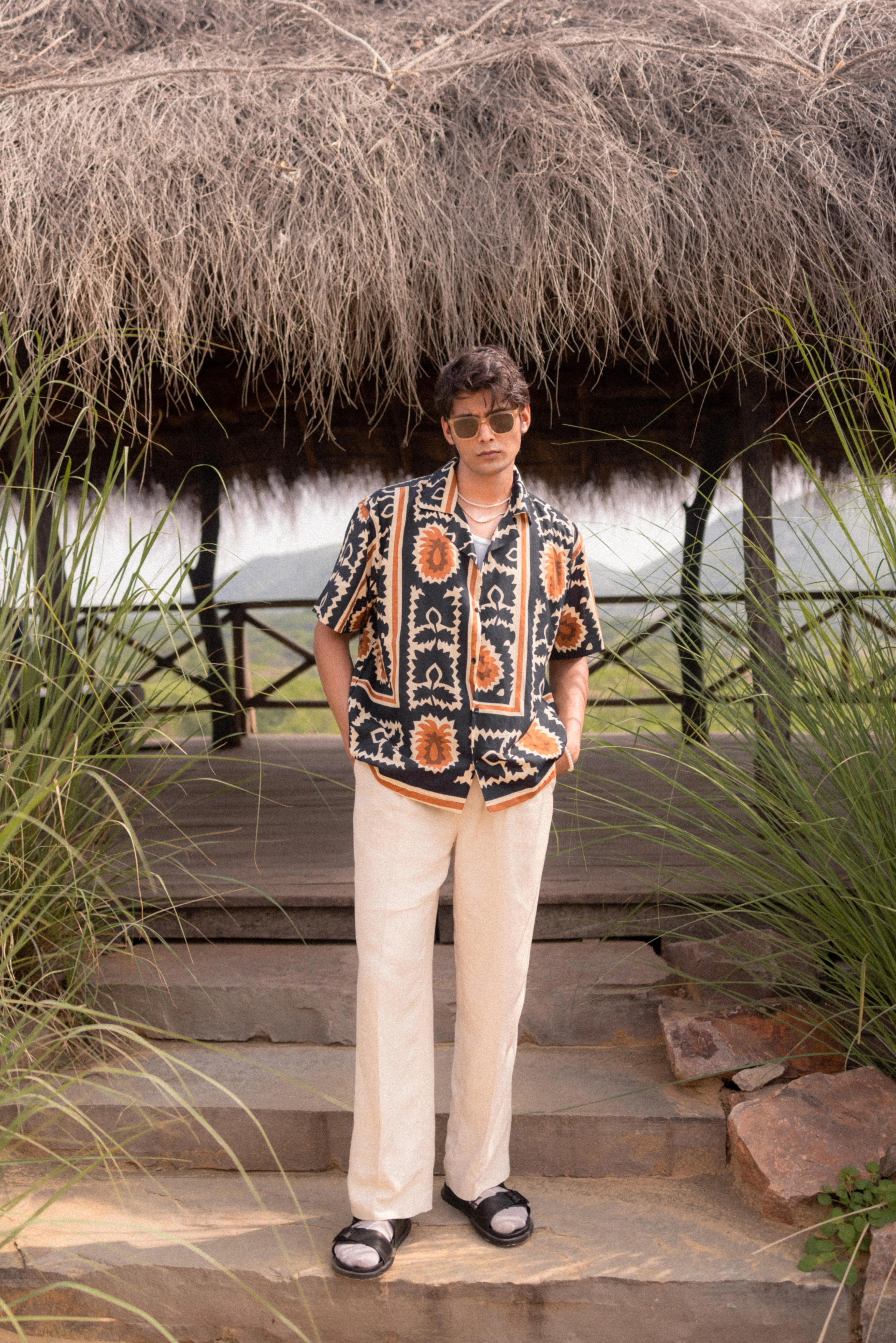 Beige & Navy Printed Shirt - Image 4