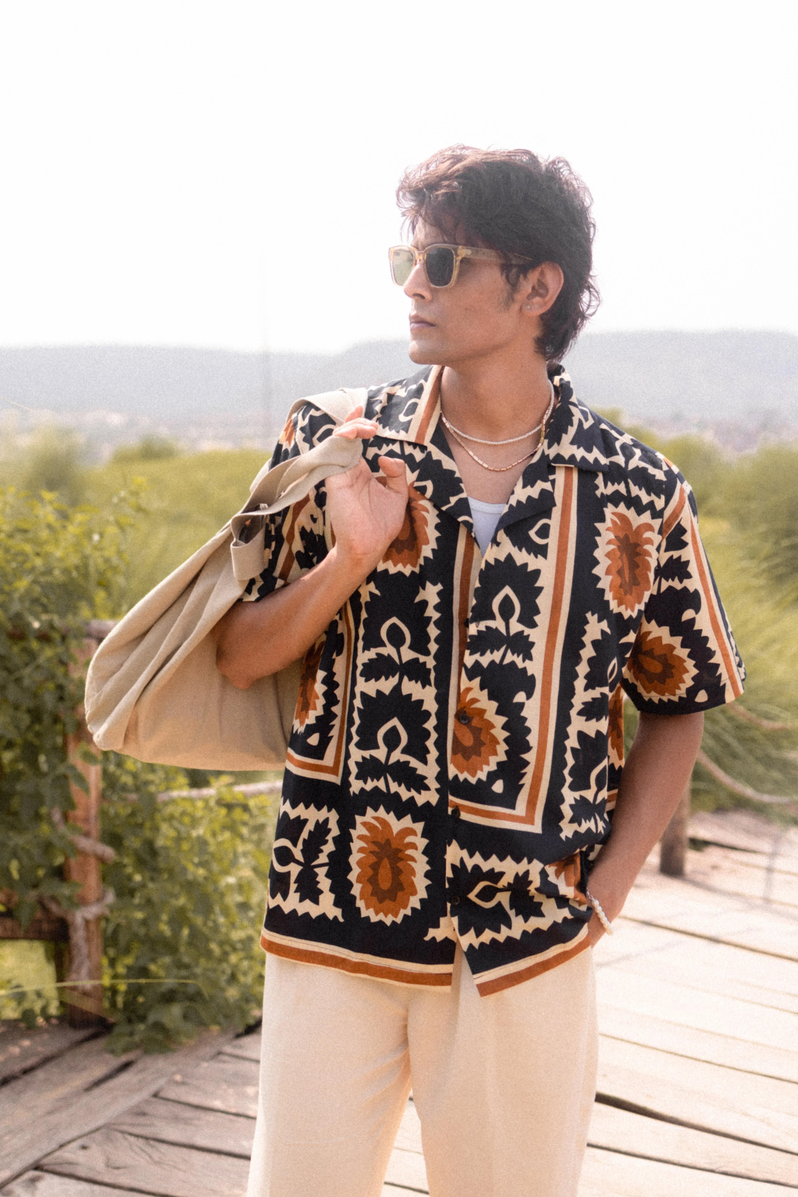 Beige & Navy Printed Shirt - Image 5