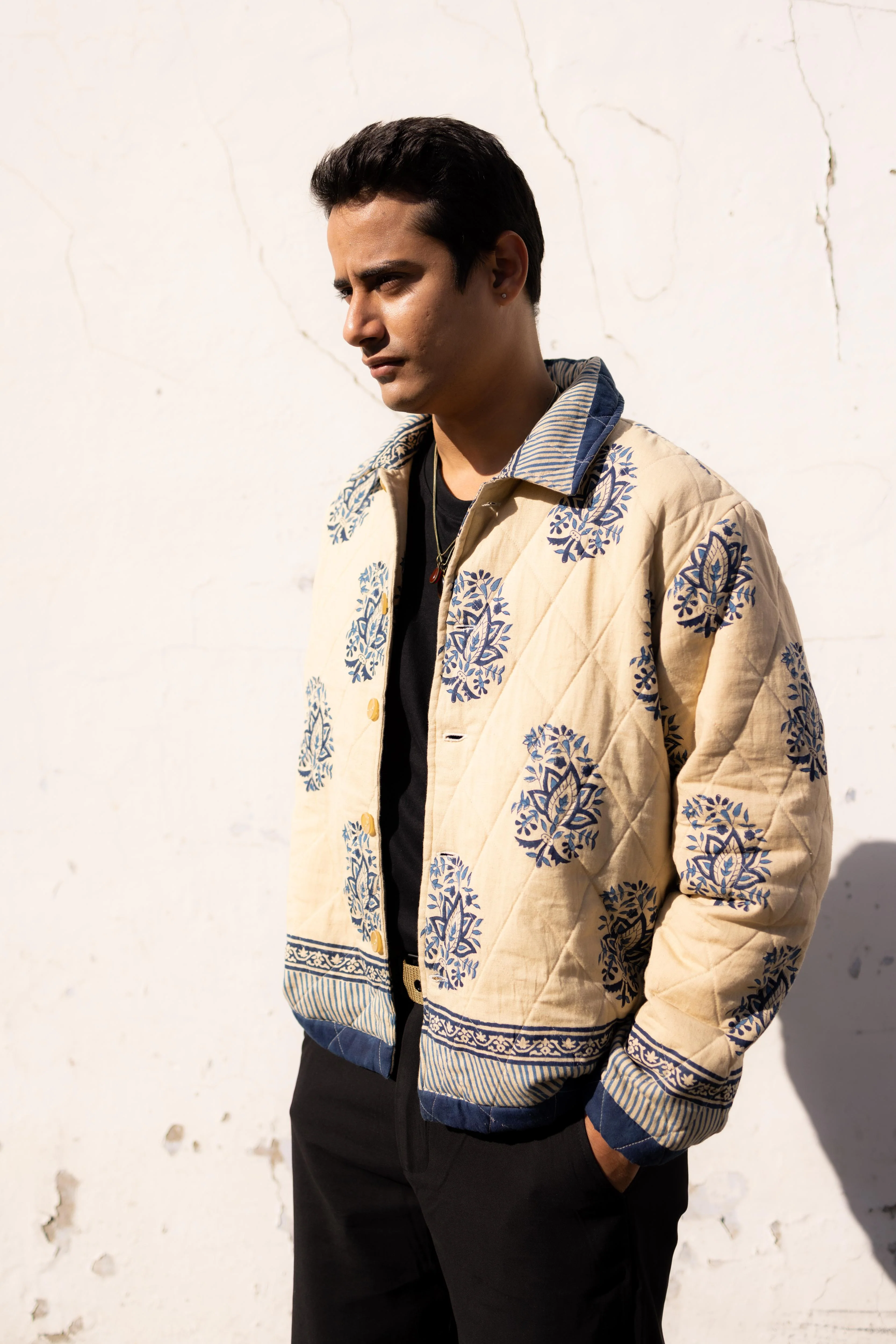 Beige Paisley Hand-Blocked Quilt Jacket - Image 3