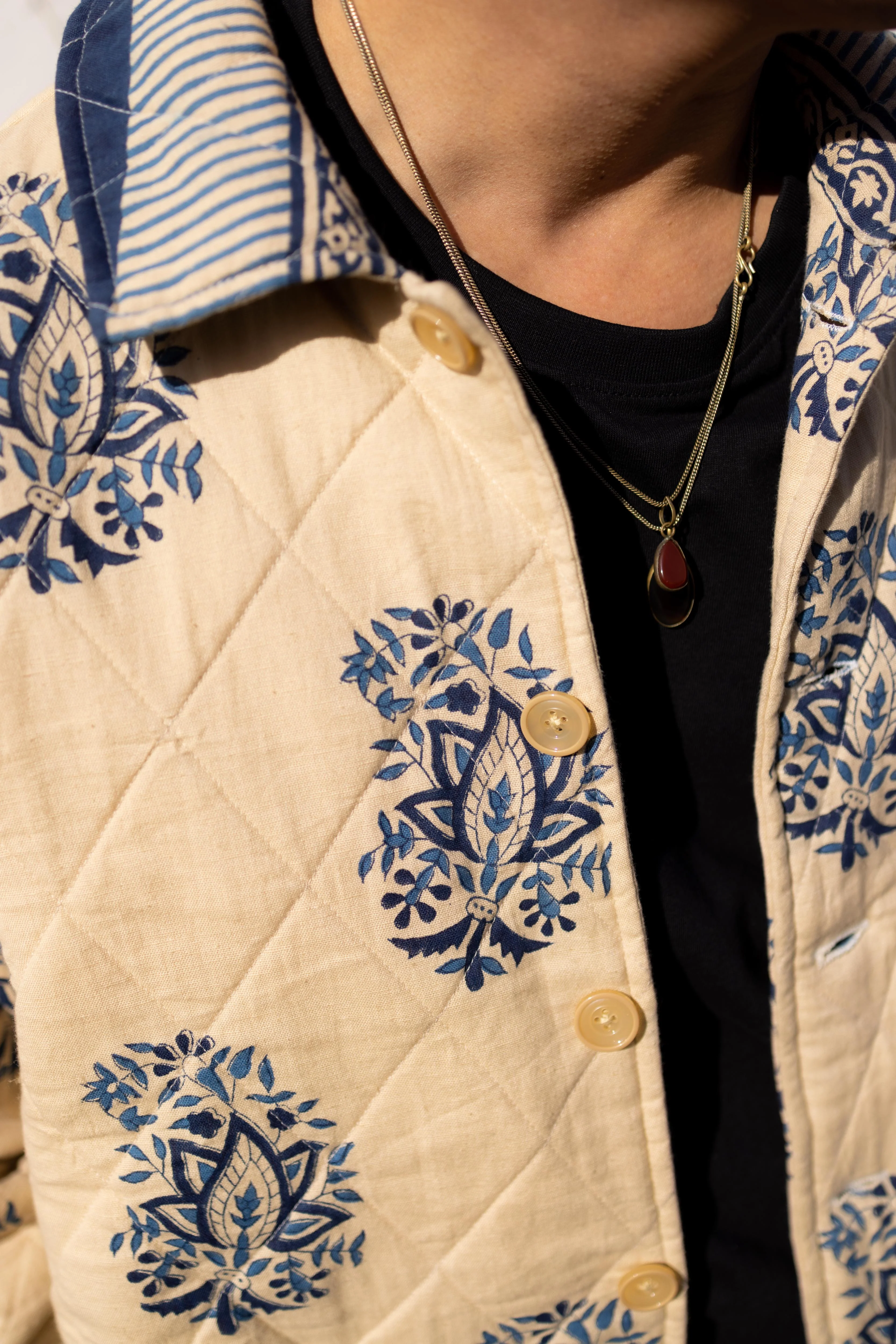 Beige Paisley Hand-Blocked Quilt Jacket - Image 4