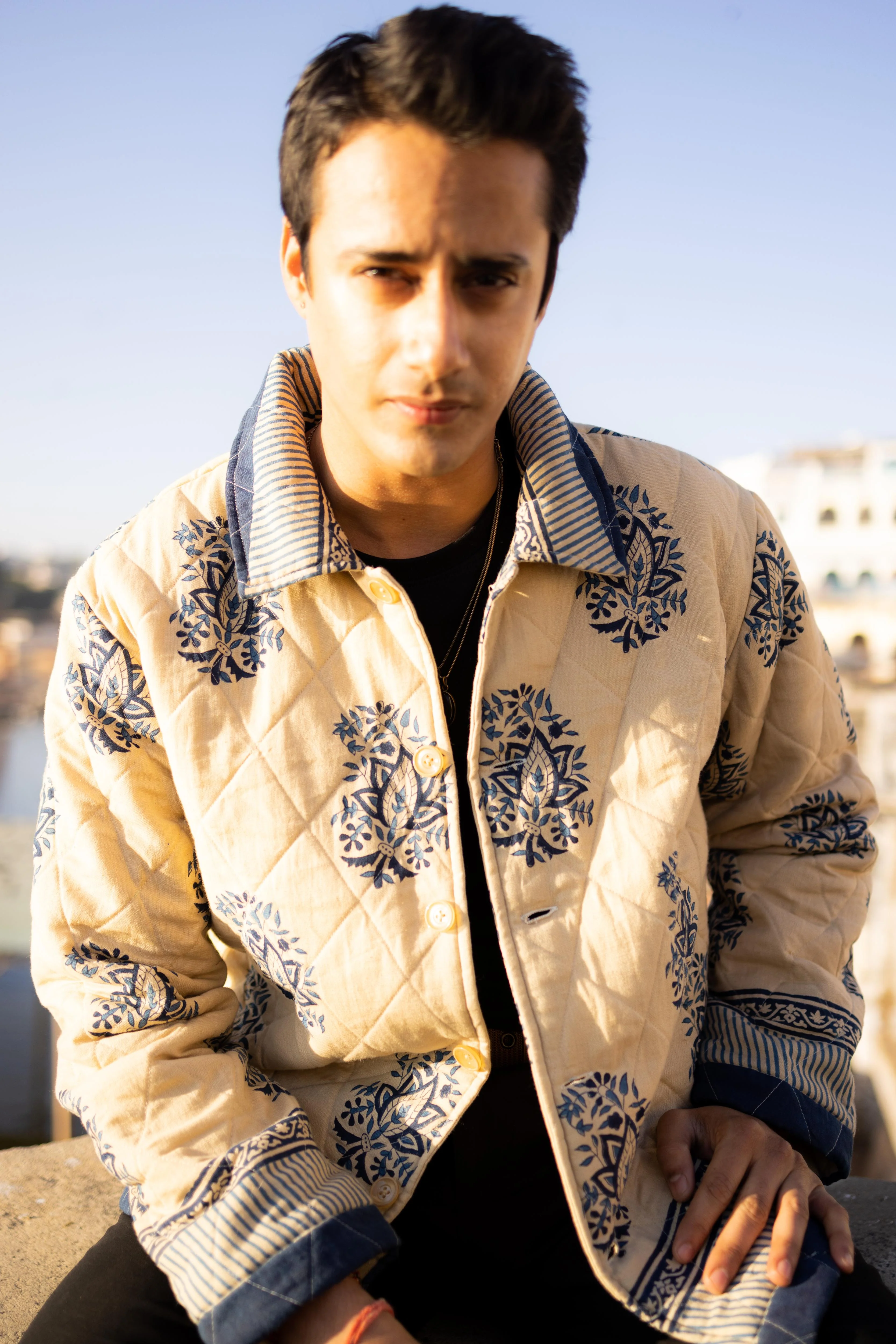 Beige Paisley Hand-Blocked Quilt Jacket - Image 5