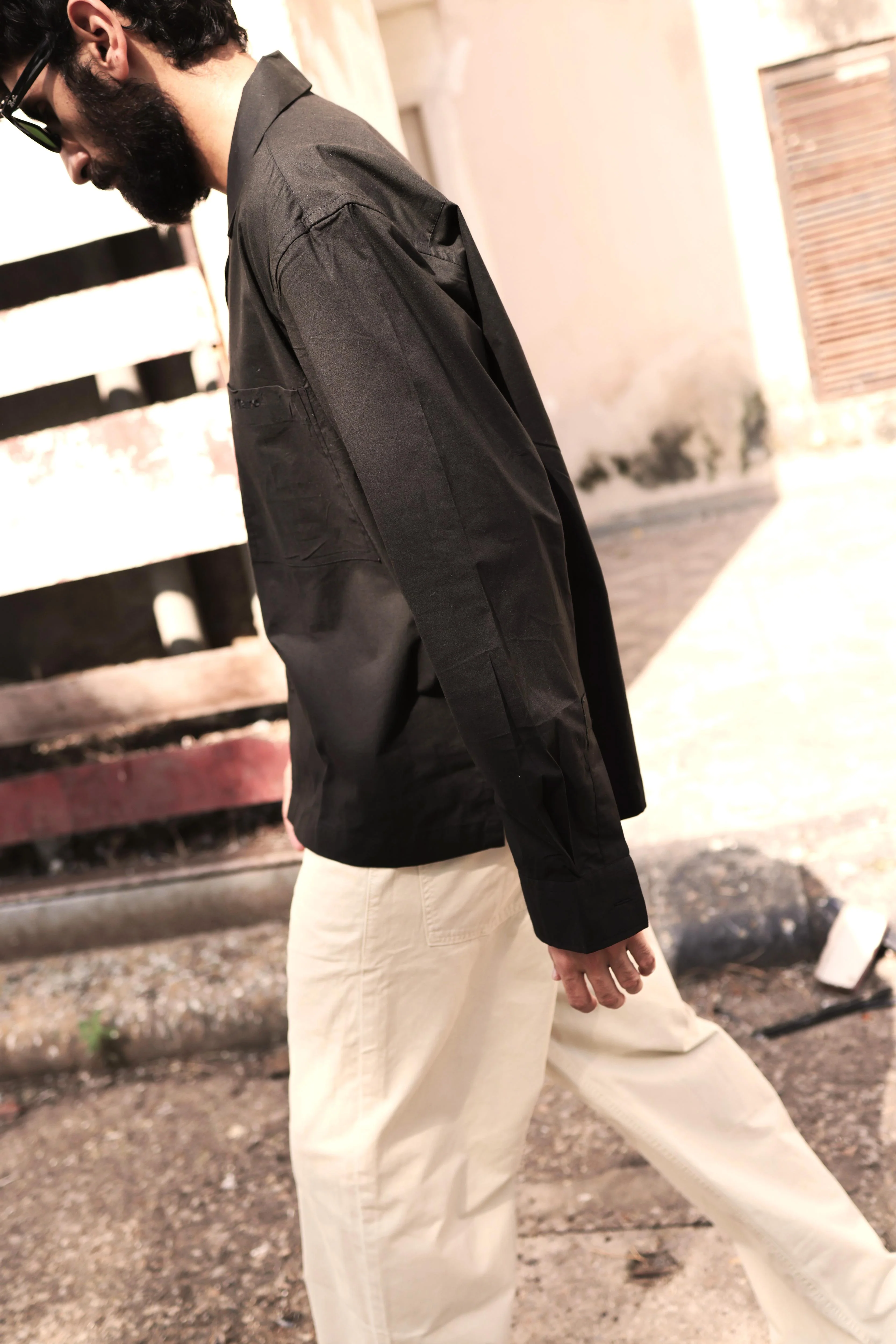 Black Poplin Logo Overshirt - Image 4