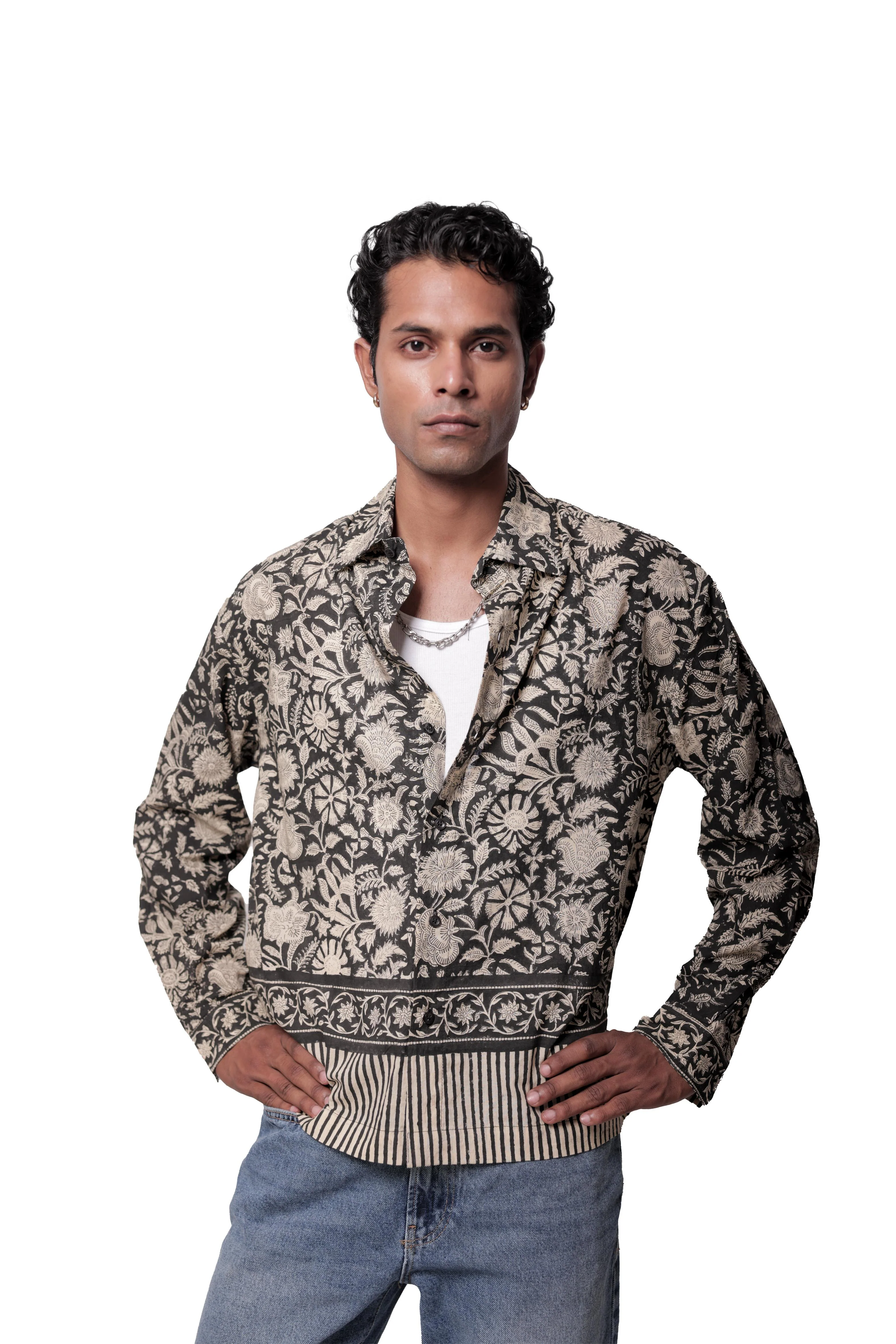 Black Sanganer Hand-Blocked Shirt - Image 4