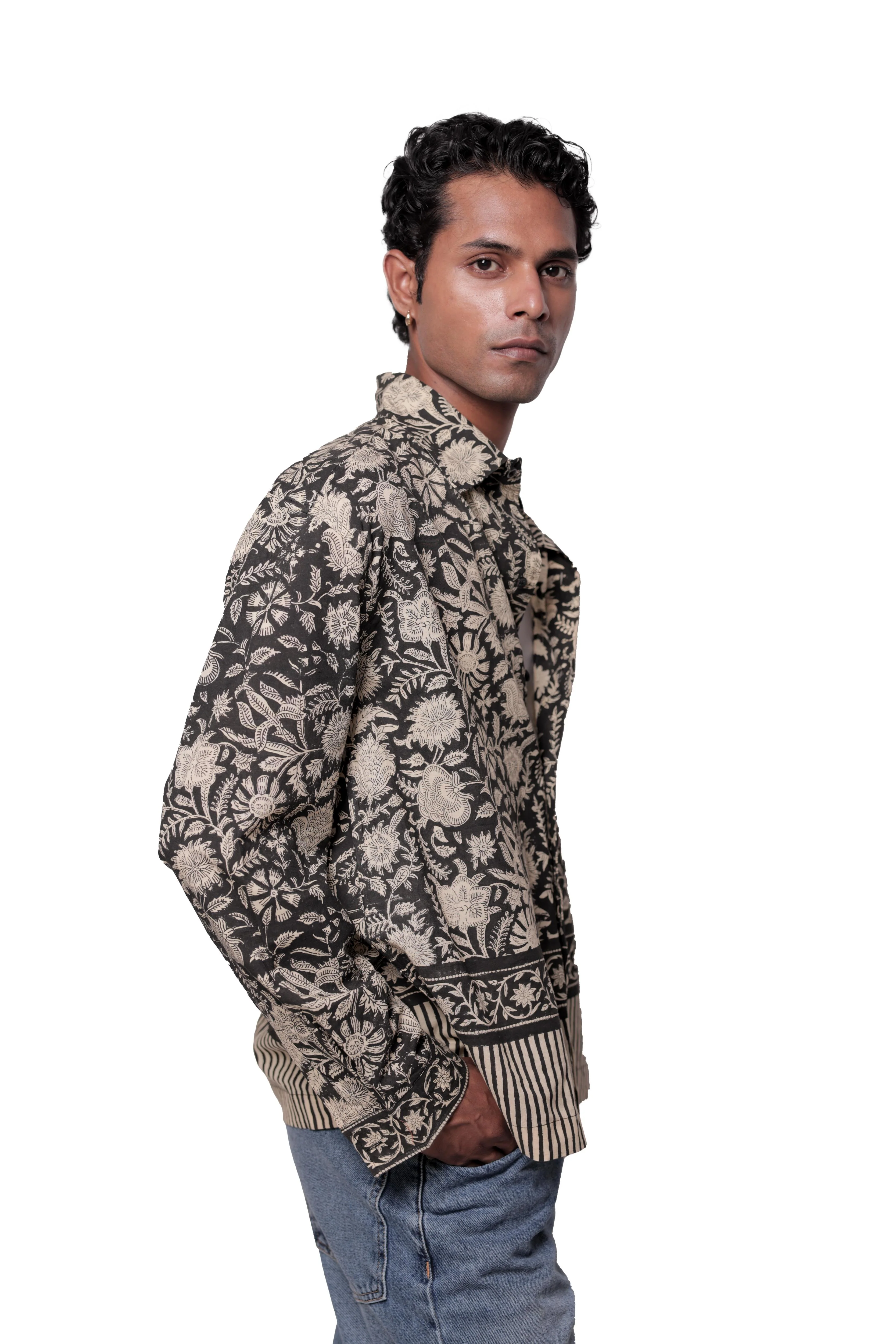 Black Sanganer Hand-Blocked Shirt - Image 5