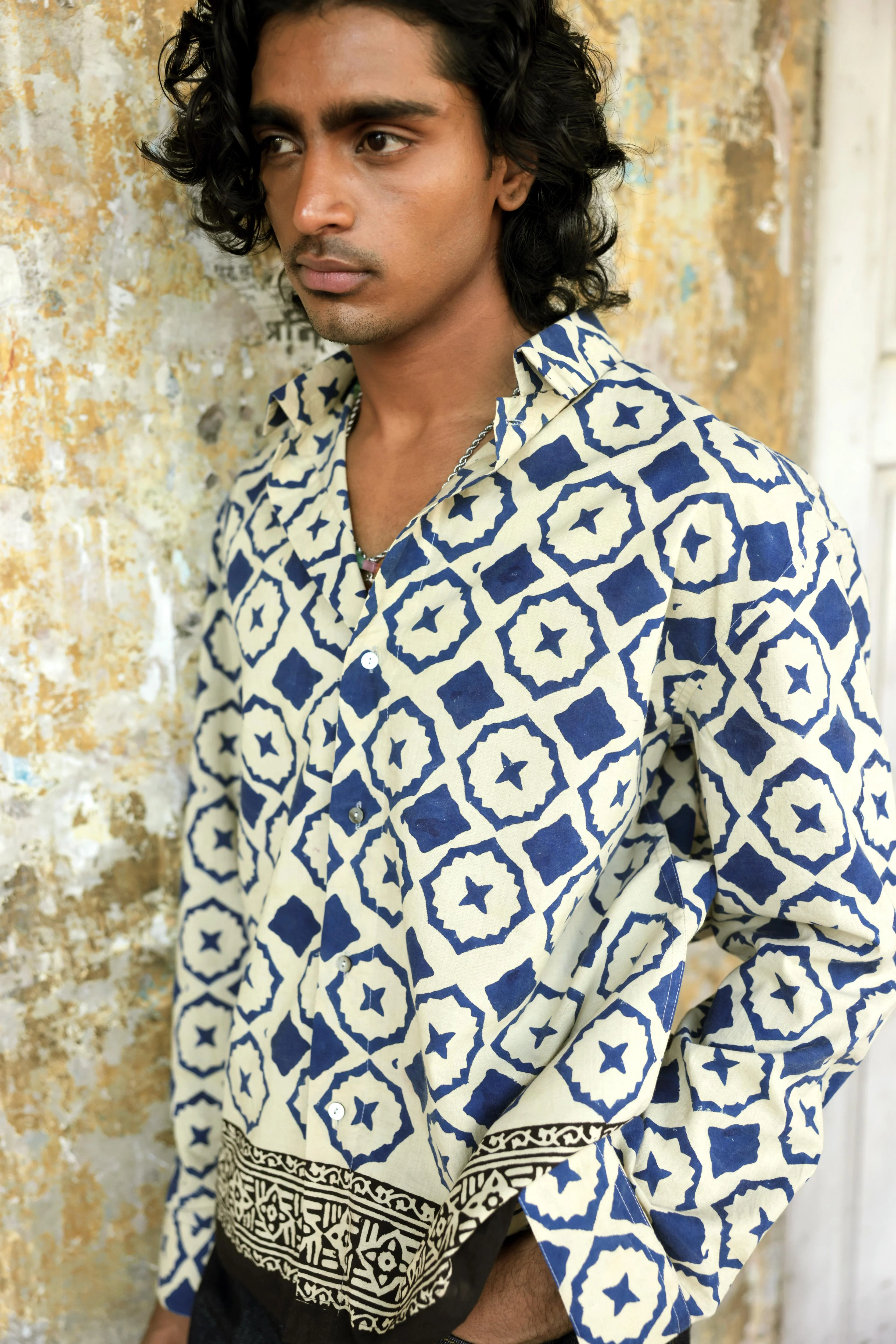 Blue Bagru Hand-Blocked Summer Shirt - Image 3