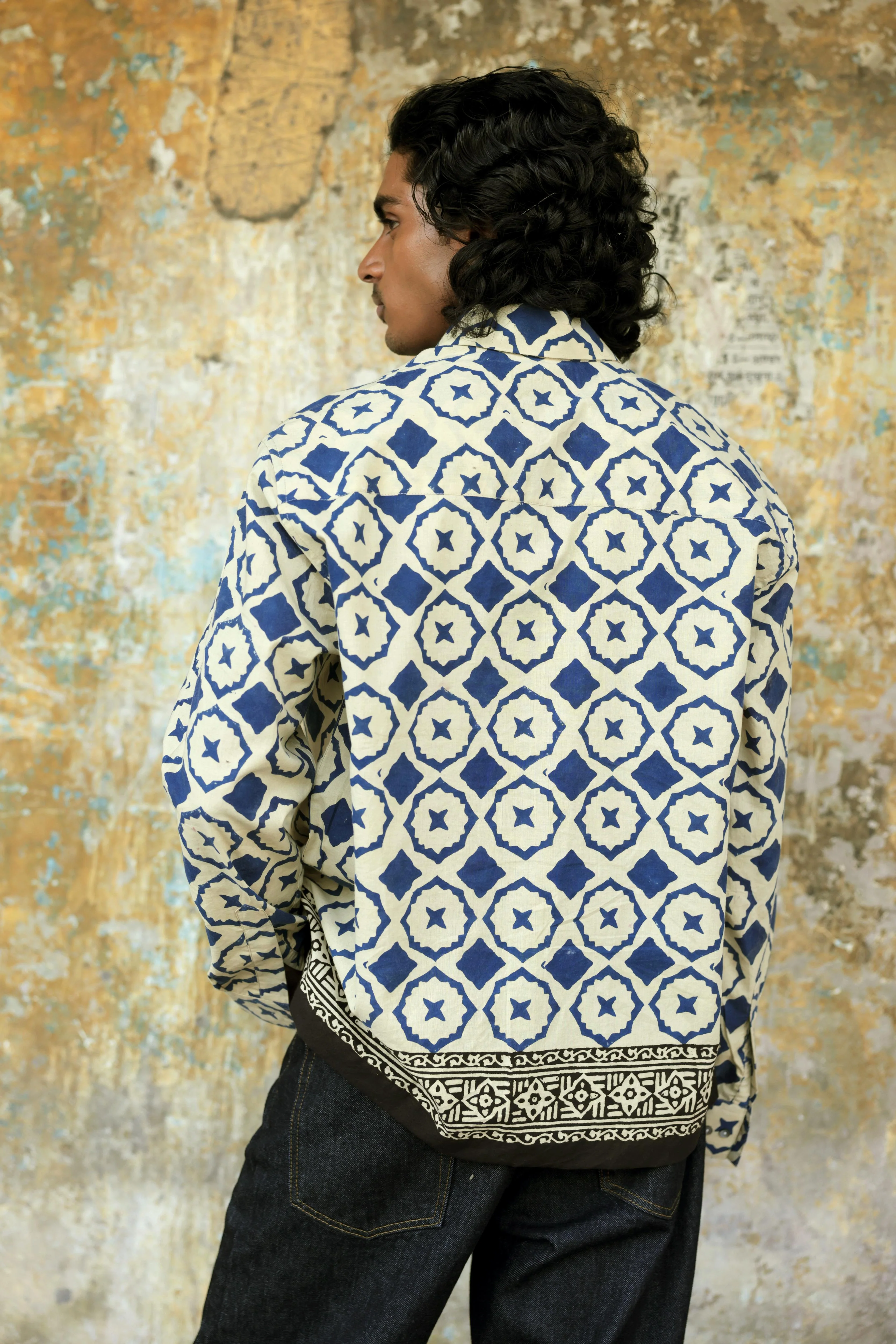 Blue Bagru Hand-Blocked Summer Shirt - Image 4