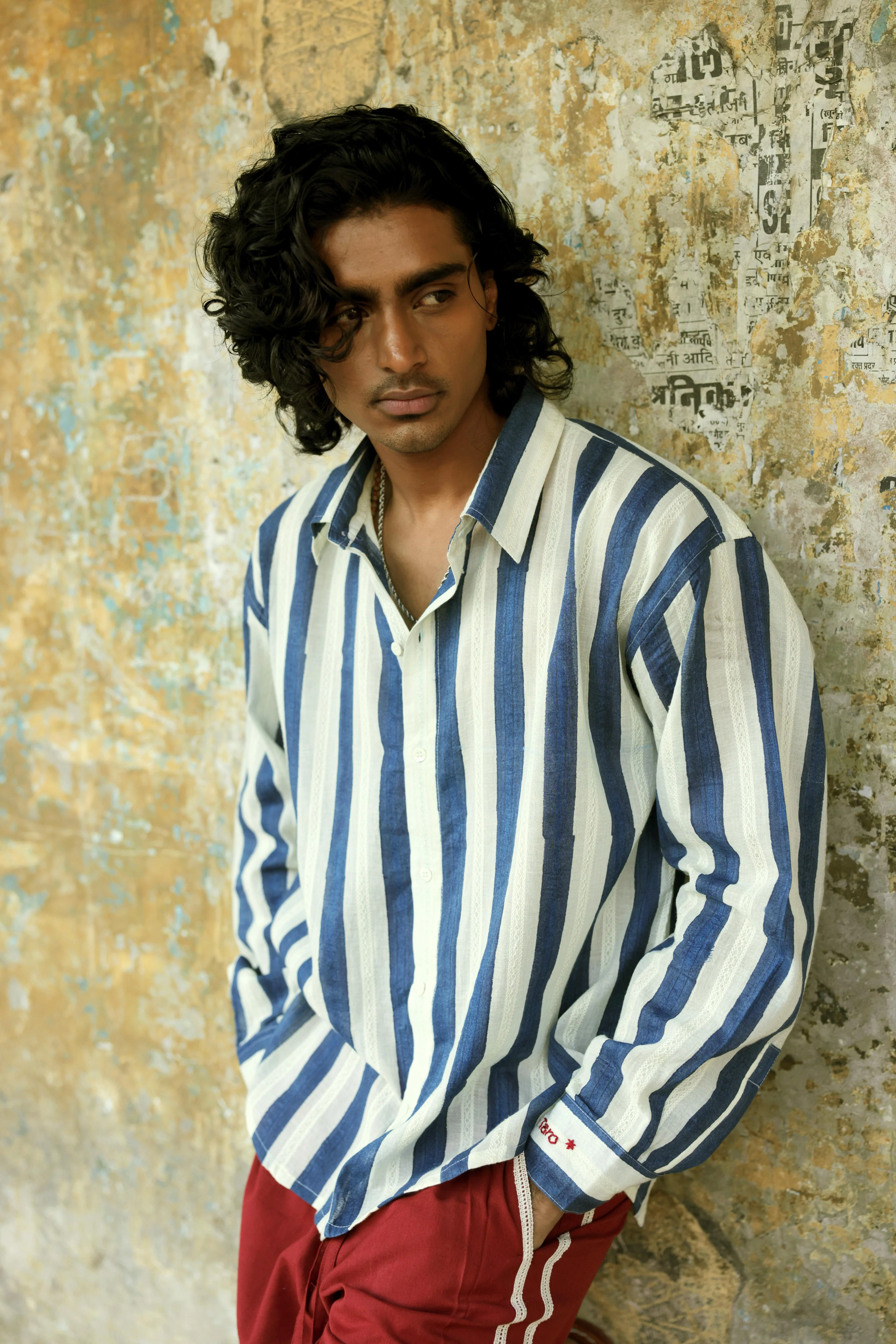 Blue & Cream Hand-Blocked Dobby Shirt - Image 3