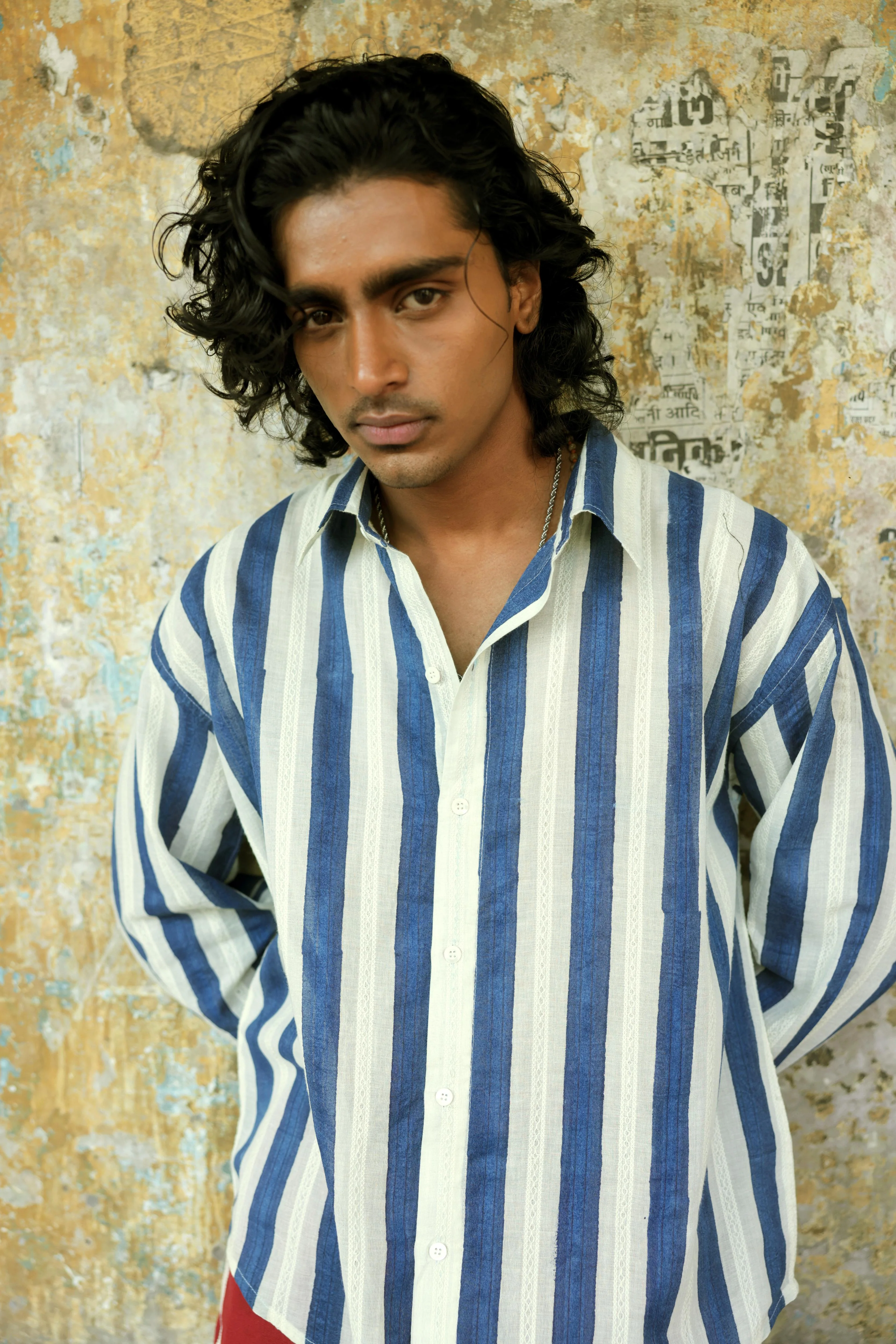 Blue & Cream Hand-Blocked Dobby Shirt - Image 4