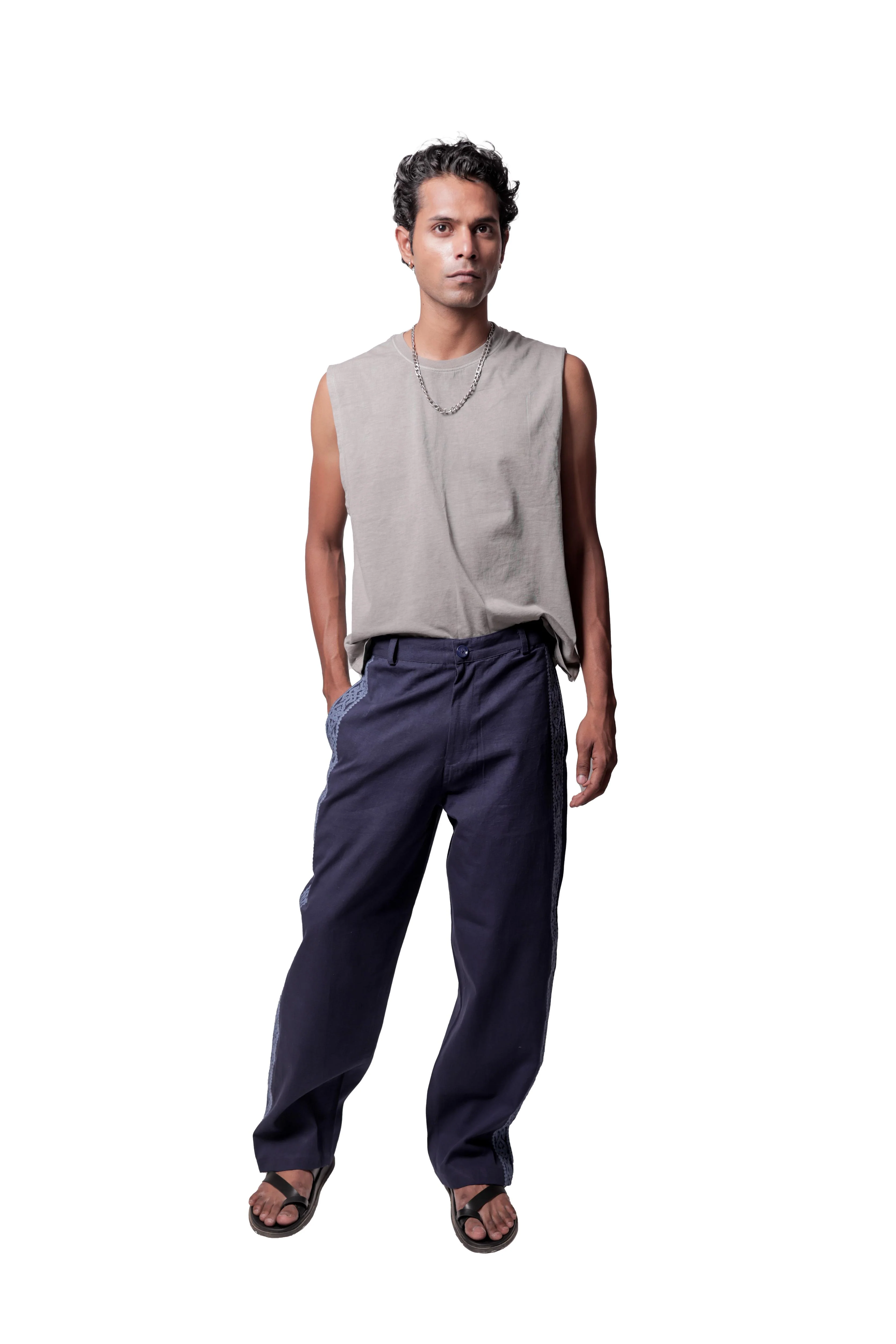 Blue Embroidered Pants - Image 4
