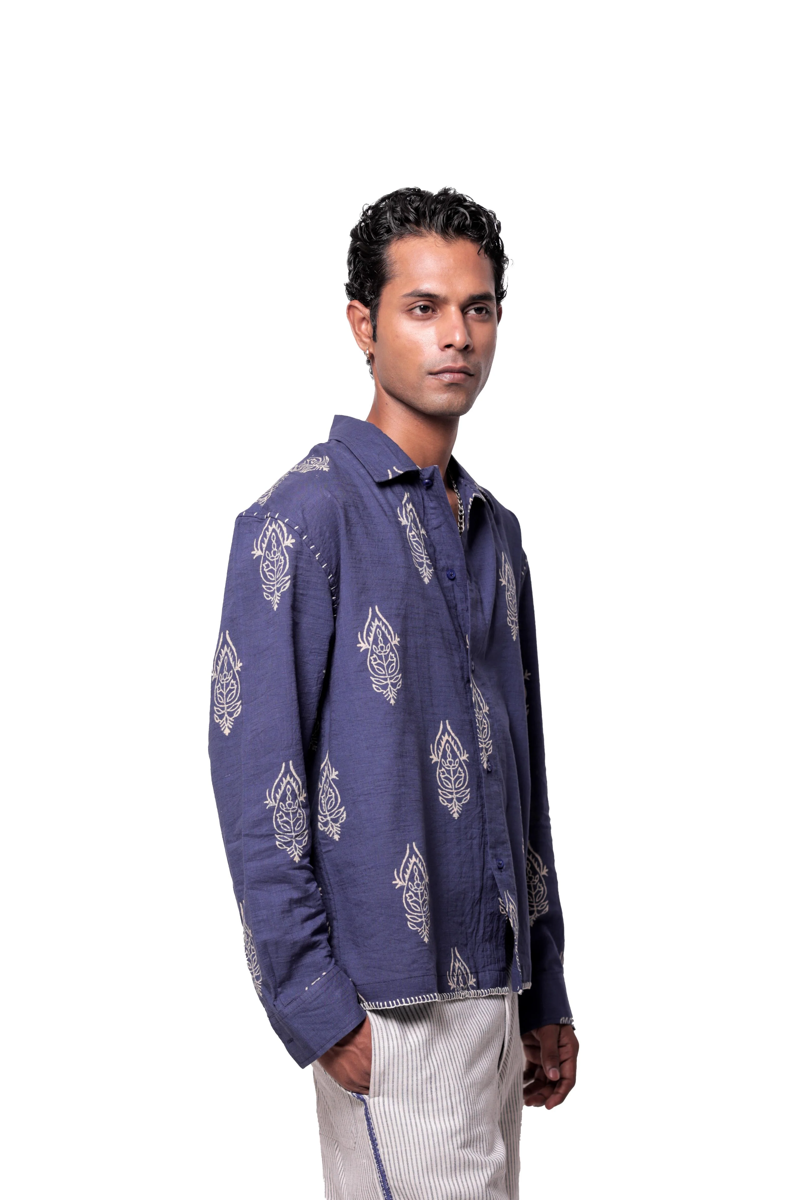 Blue Hand-Blocked Jaipur Shirt - Image 4