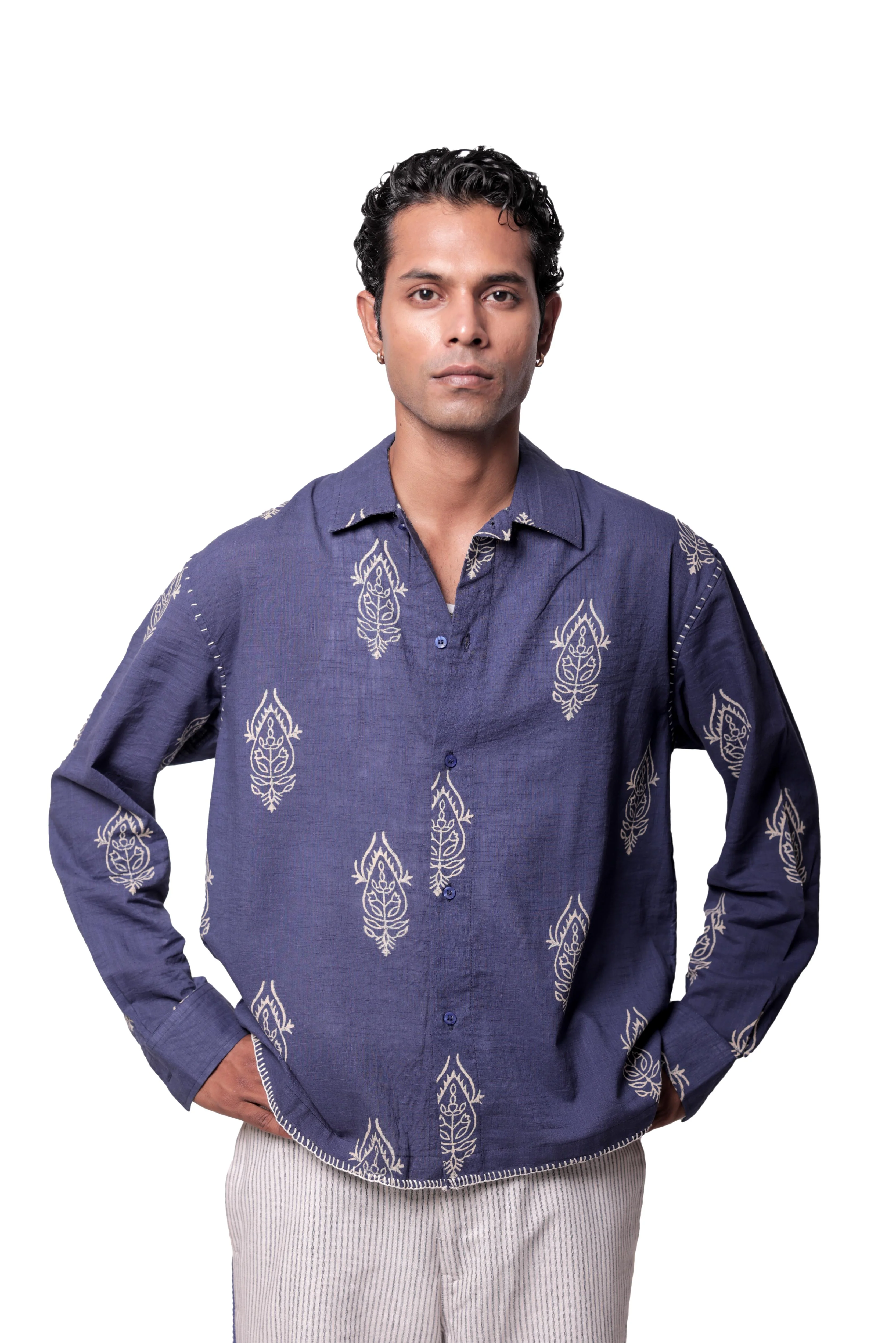 Blue Hand-Blocked Jaipur Shirt - Image 5