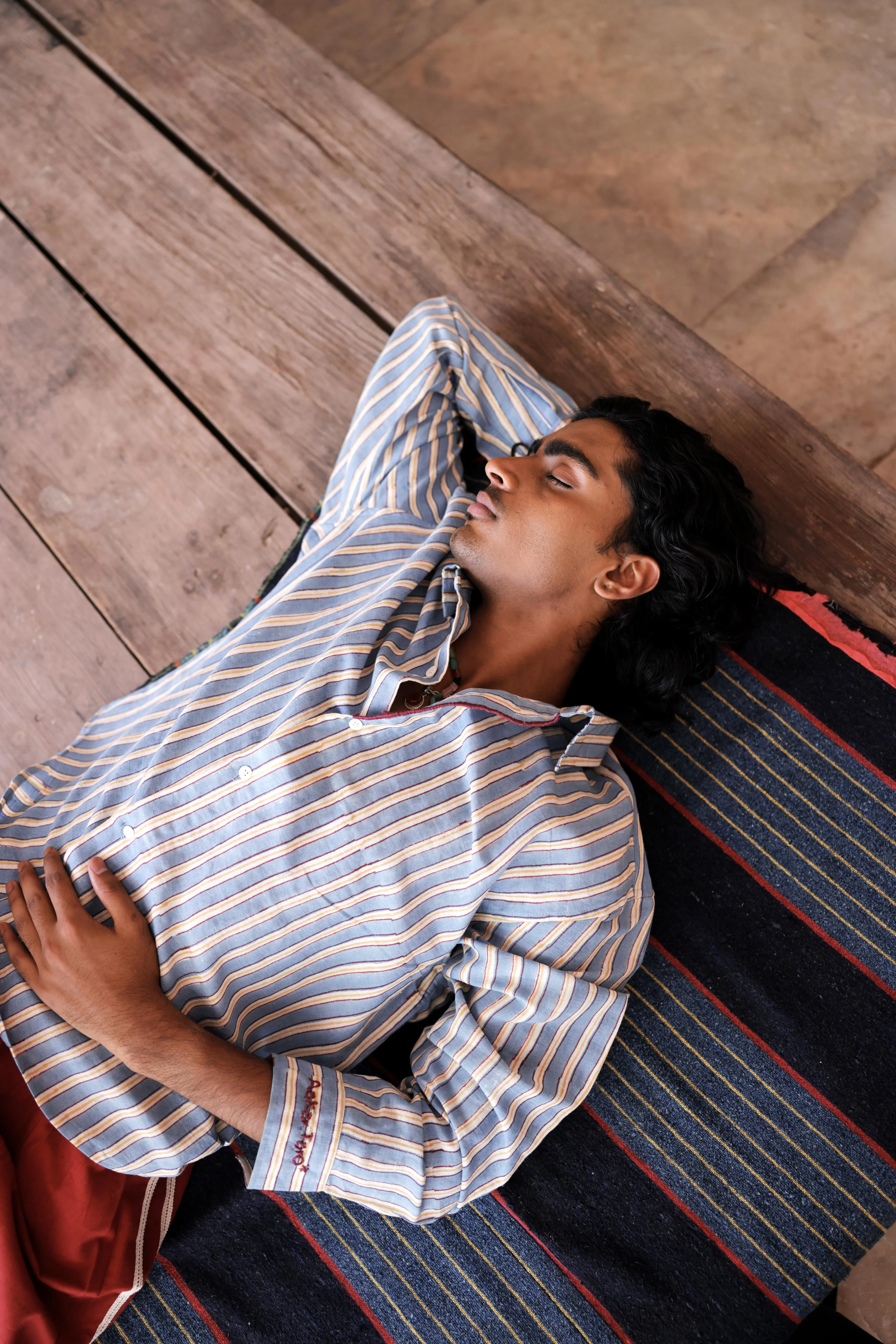 Blue Hand-Blocked Stripe Linen Shirt - Image 4