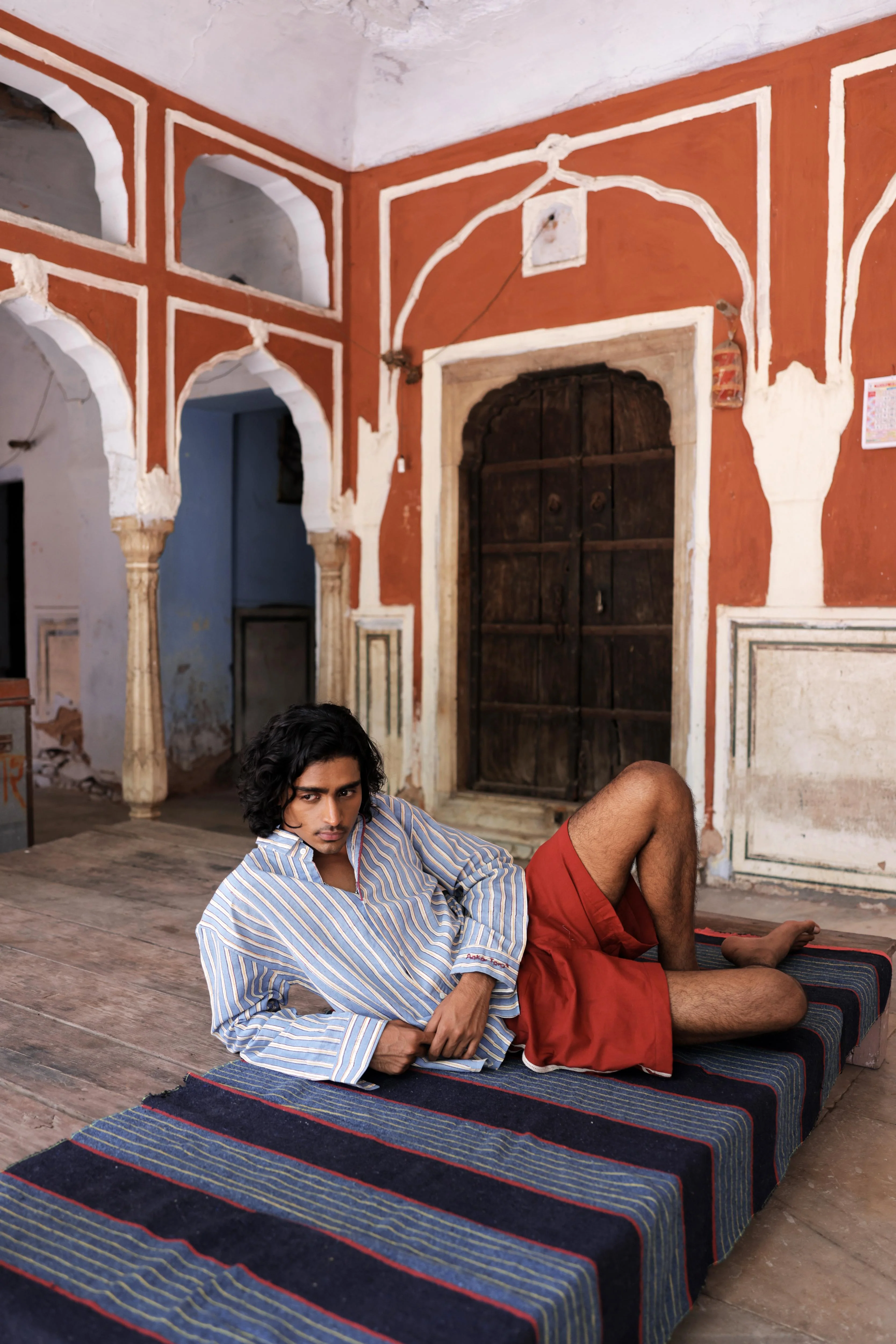 Blue Hand-Blocked Stripe Linen Shirt - Image 5