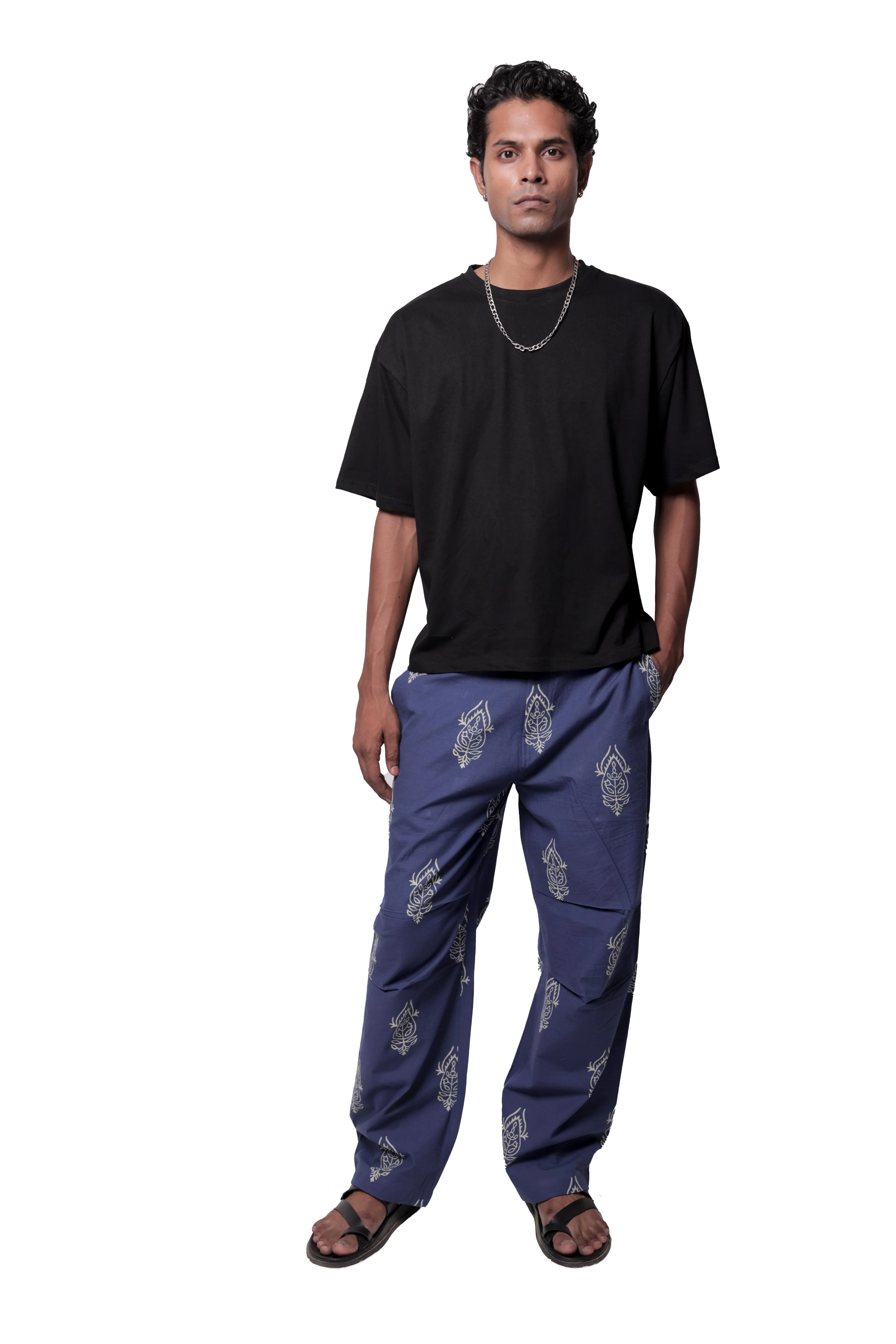 Blue Hand-Blocked Summer Pants - Image 4