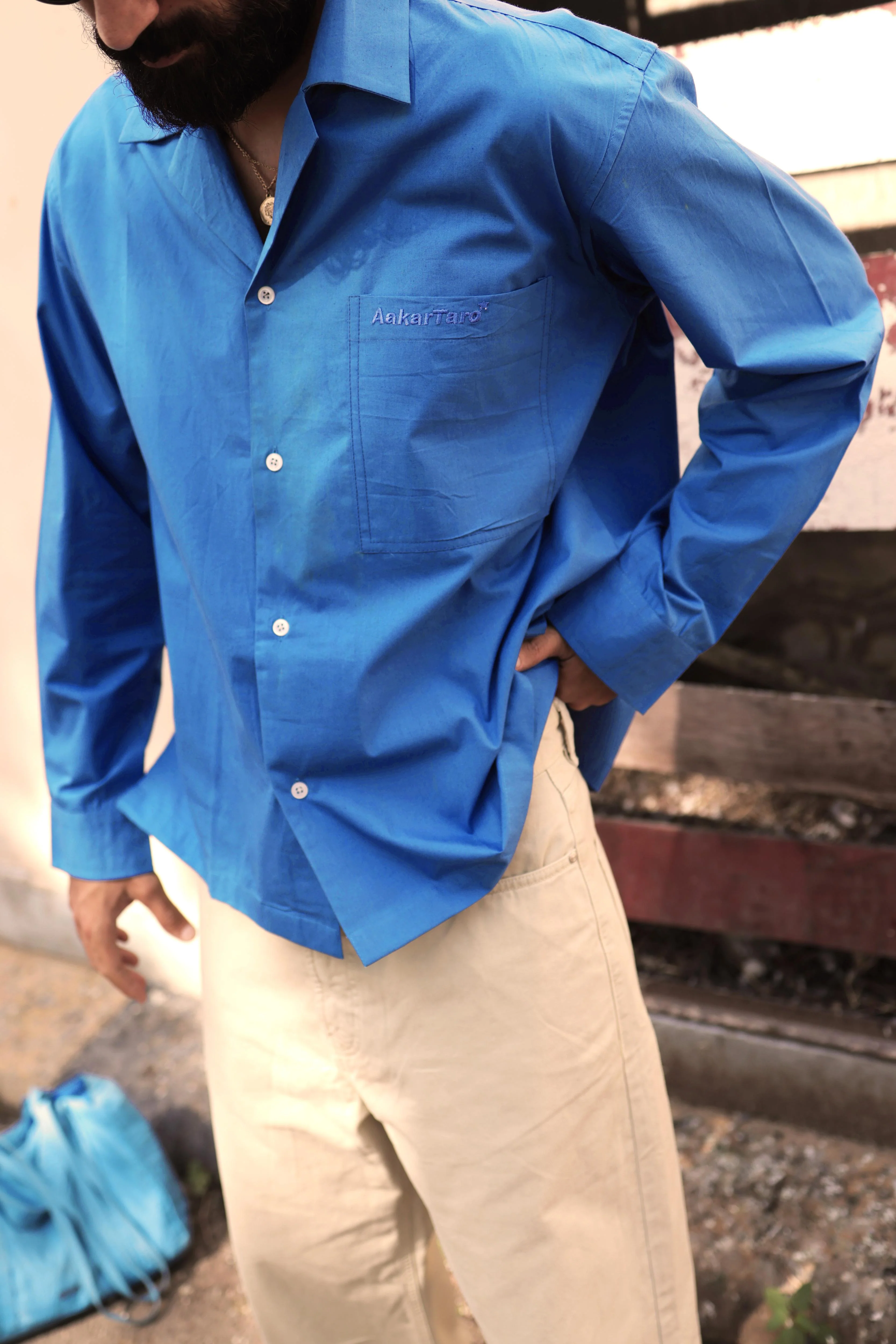 Blue Poplin Logo Overshirt - Image 4