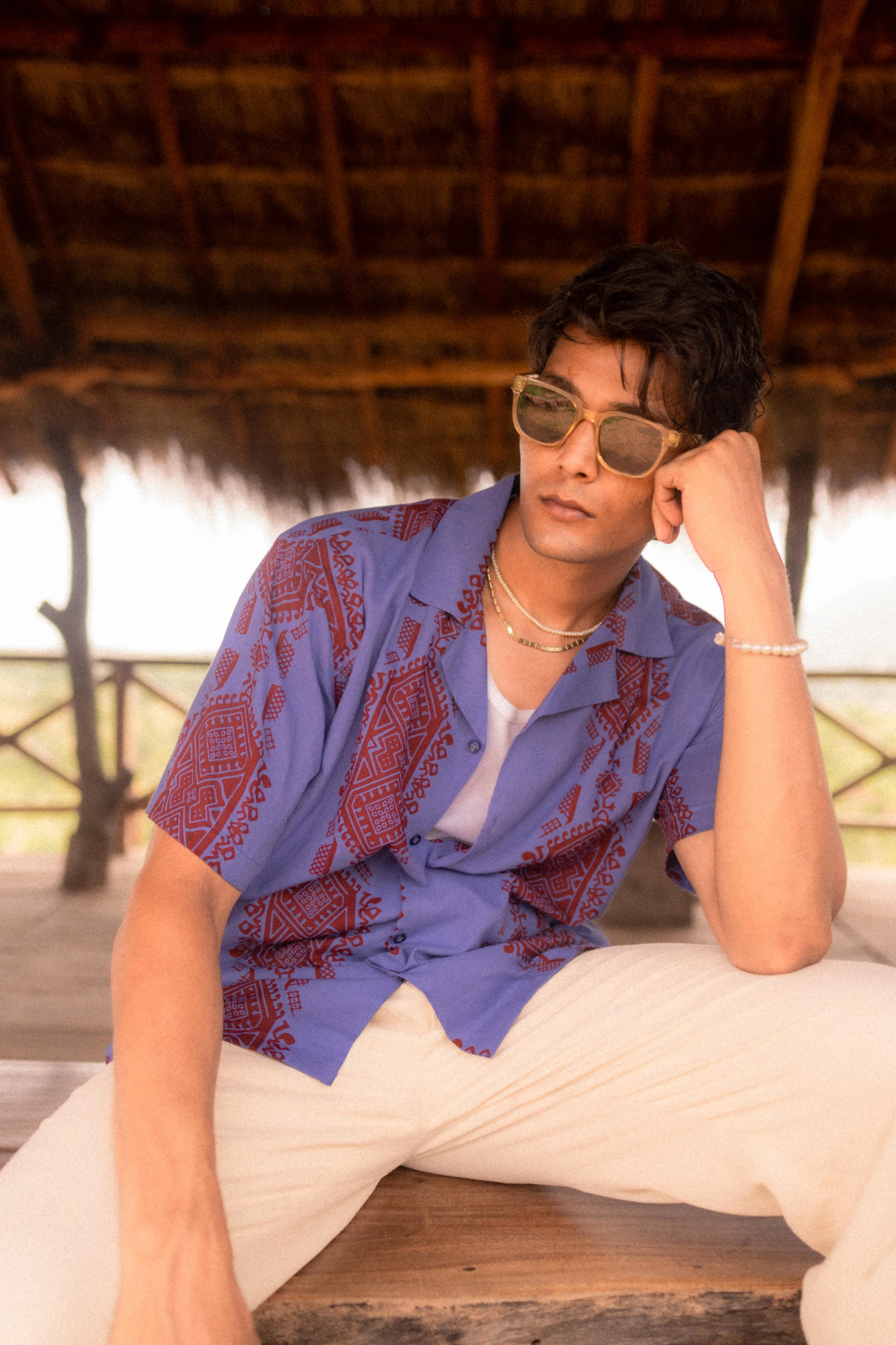 Blue Purple Printed Resort Shirt - Image 3