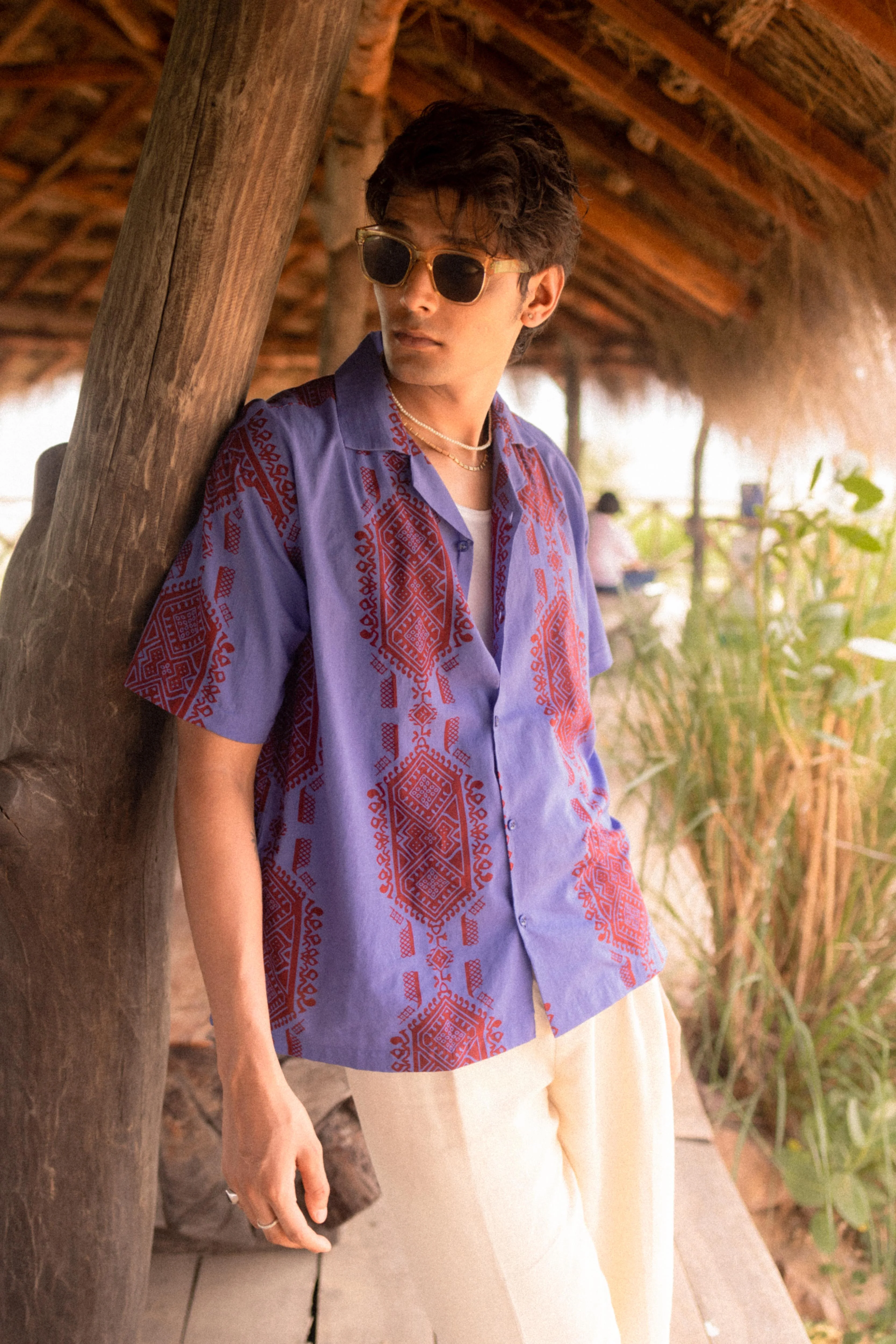 Blue Purple Printed Resort Shirt - Image 4