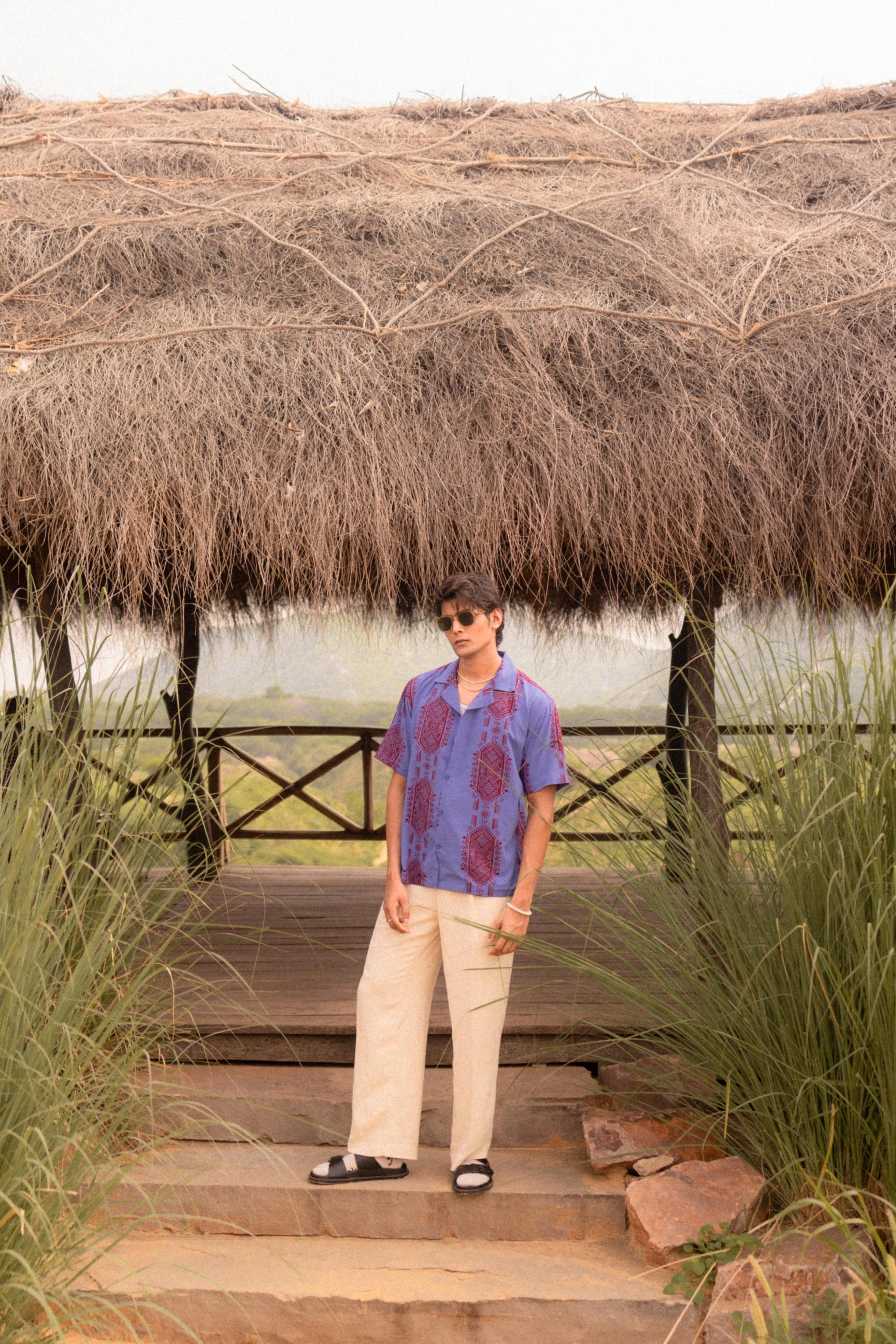 Blue Purple Printed Resort Shirt - Image 5