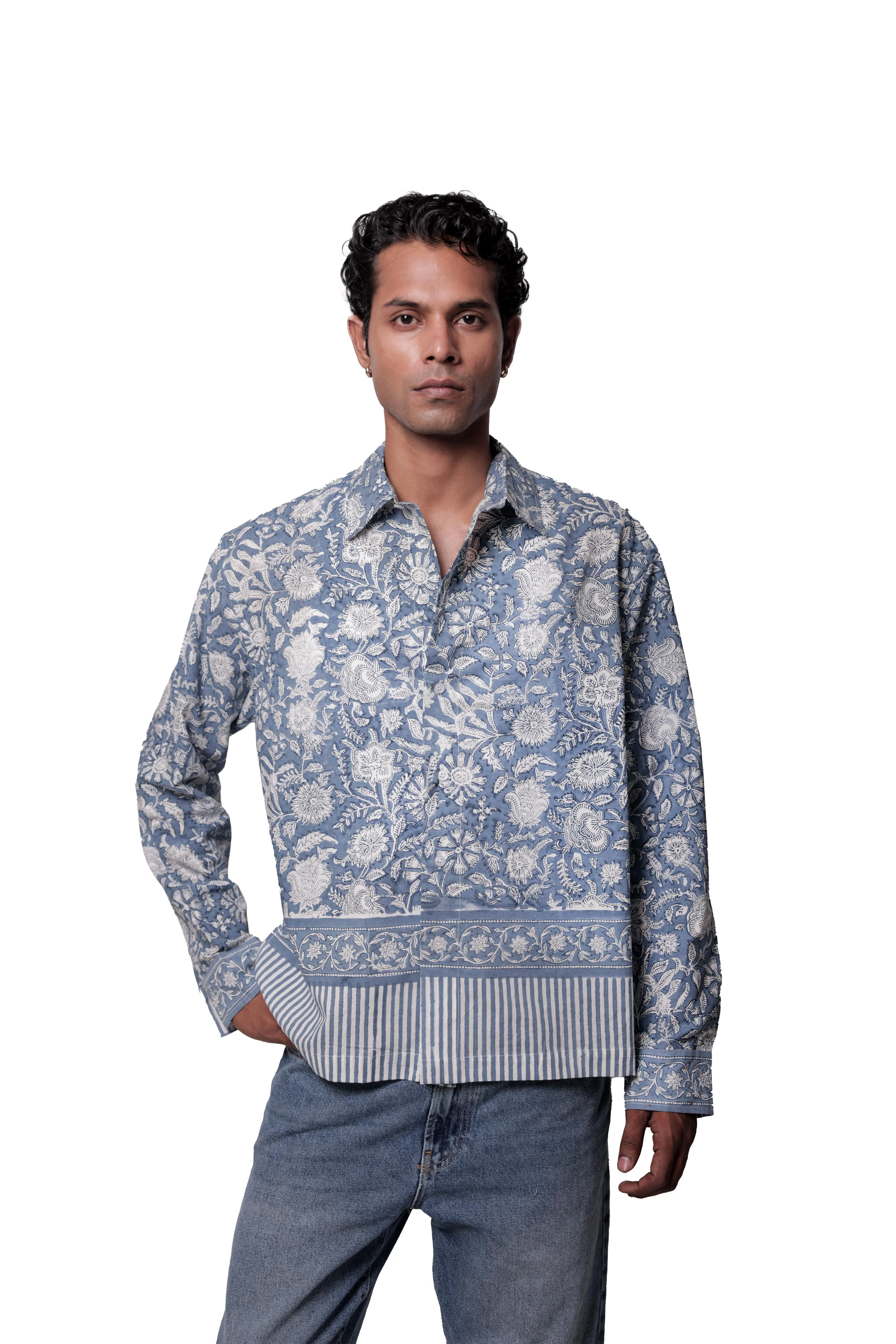Blue Sanganer Hand-Blocked Shirt - Image 5