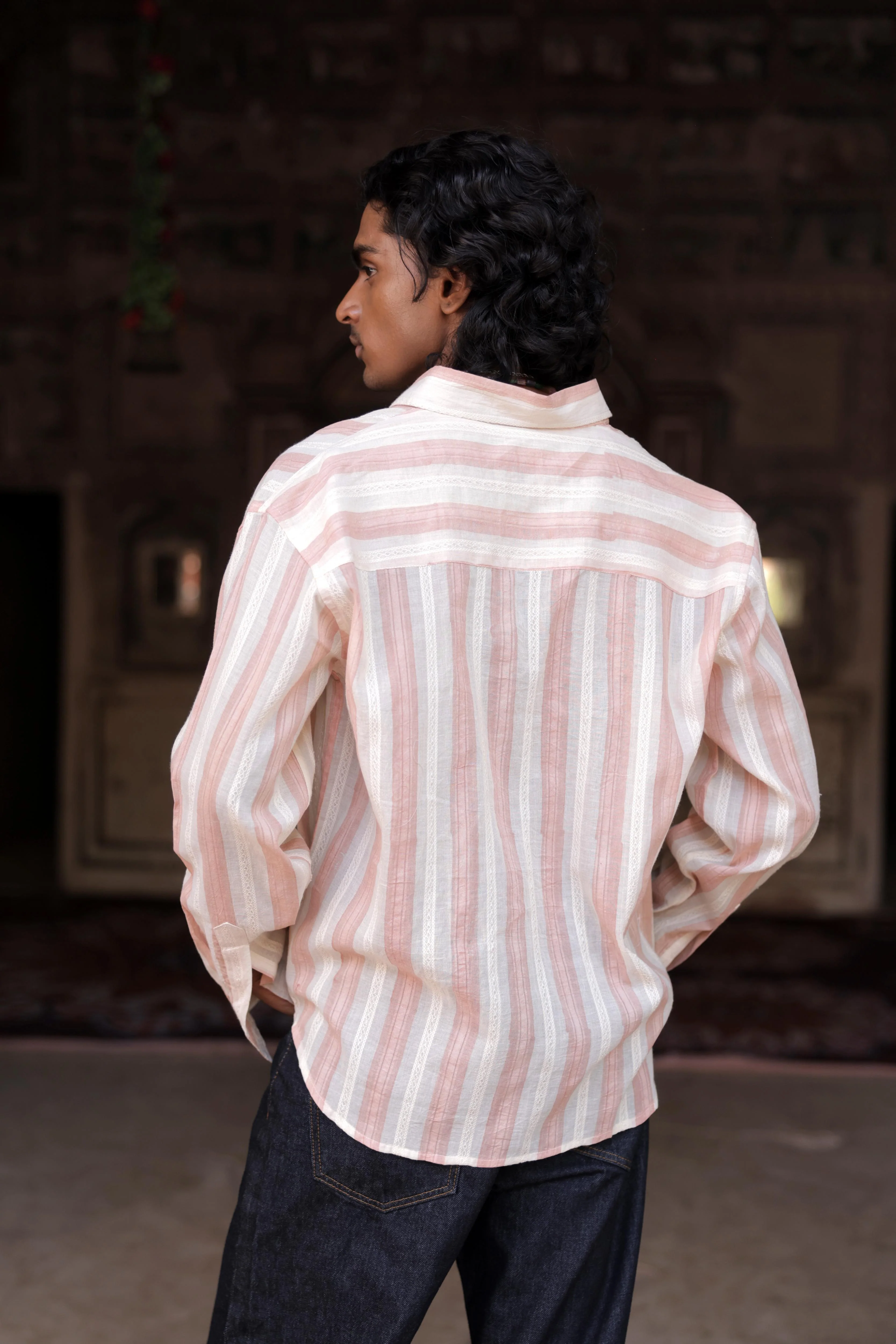 Cream & Pink Hand-Blocked Dobby Shirt - Image 6