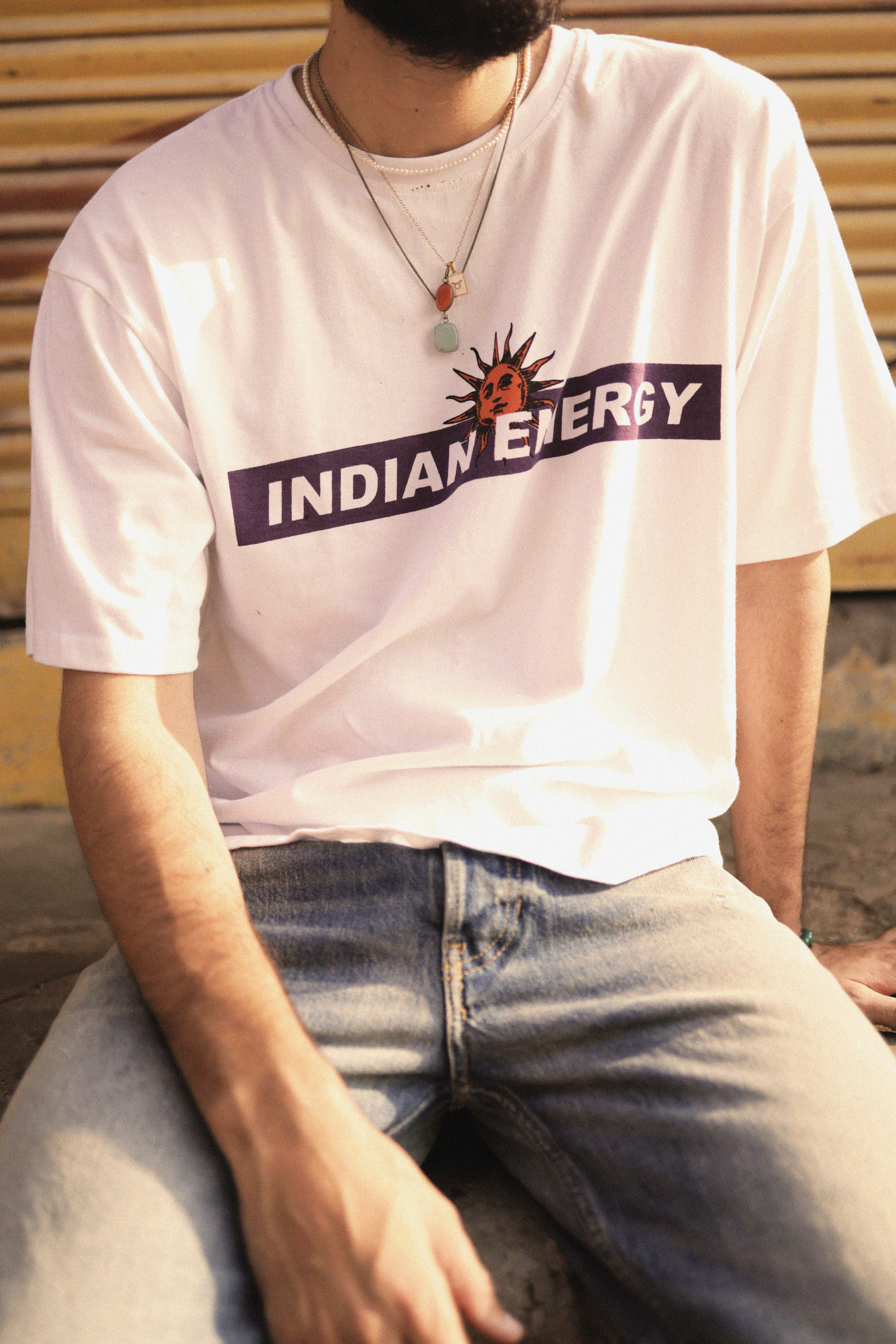 "INDIAN ENERGY" White Half Sleeve Teeshirt - Image 3