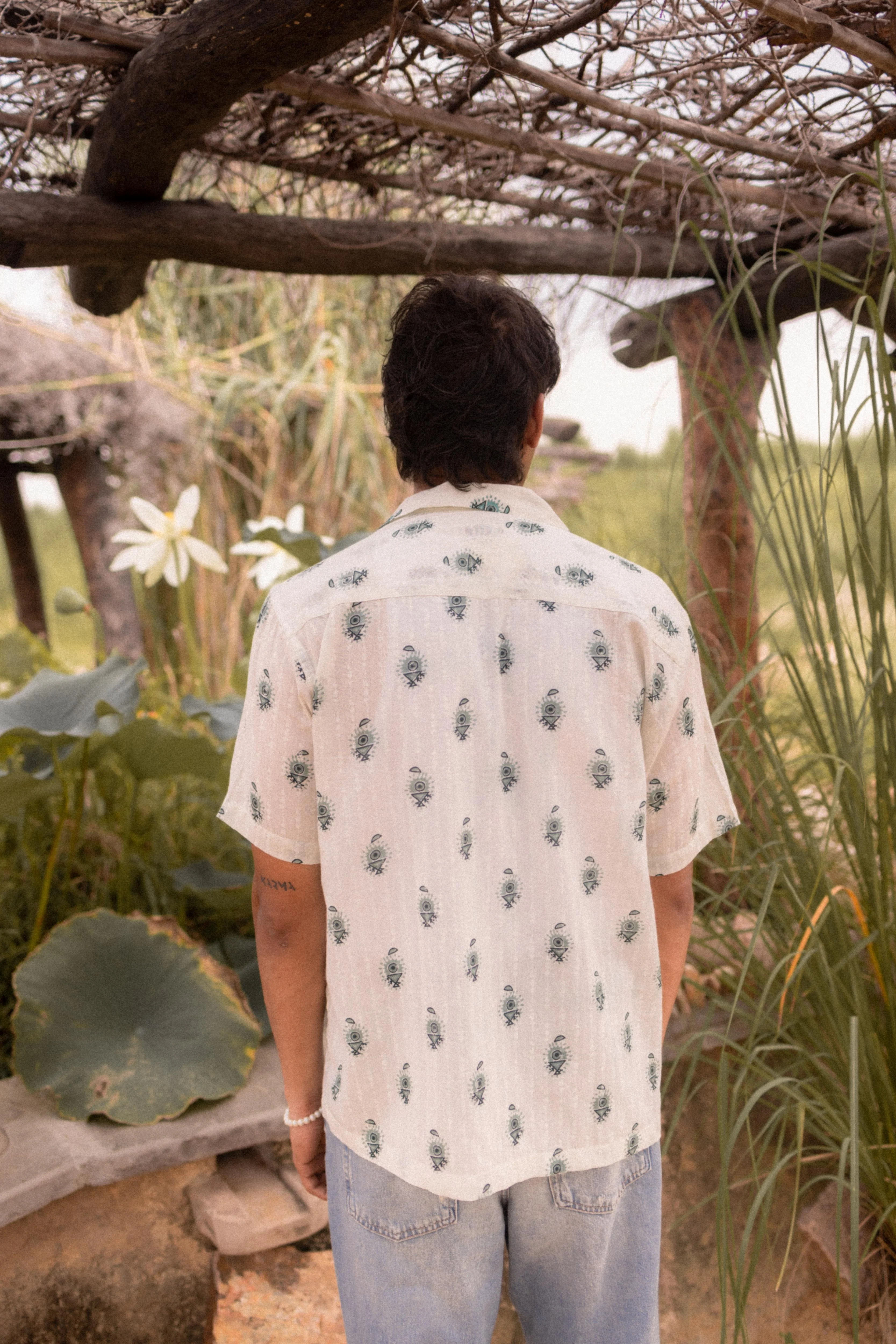 Off White Dobby Printed Shirt - Image 5