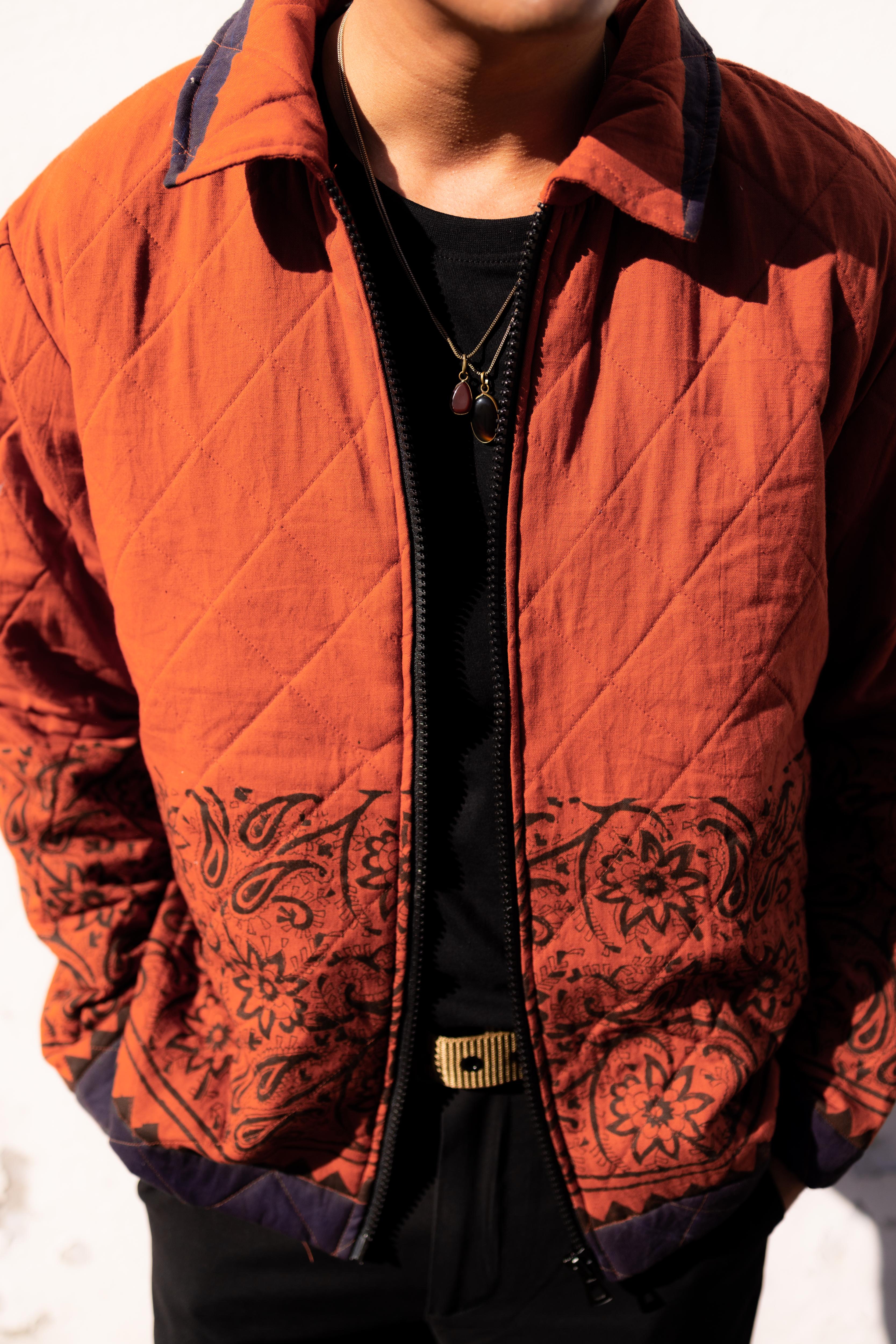 Rust Jaal Hand-Blocked Quilt Jacket - Image 3