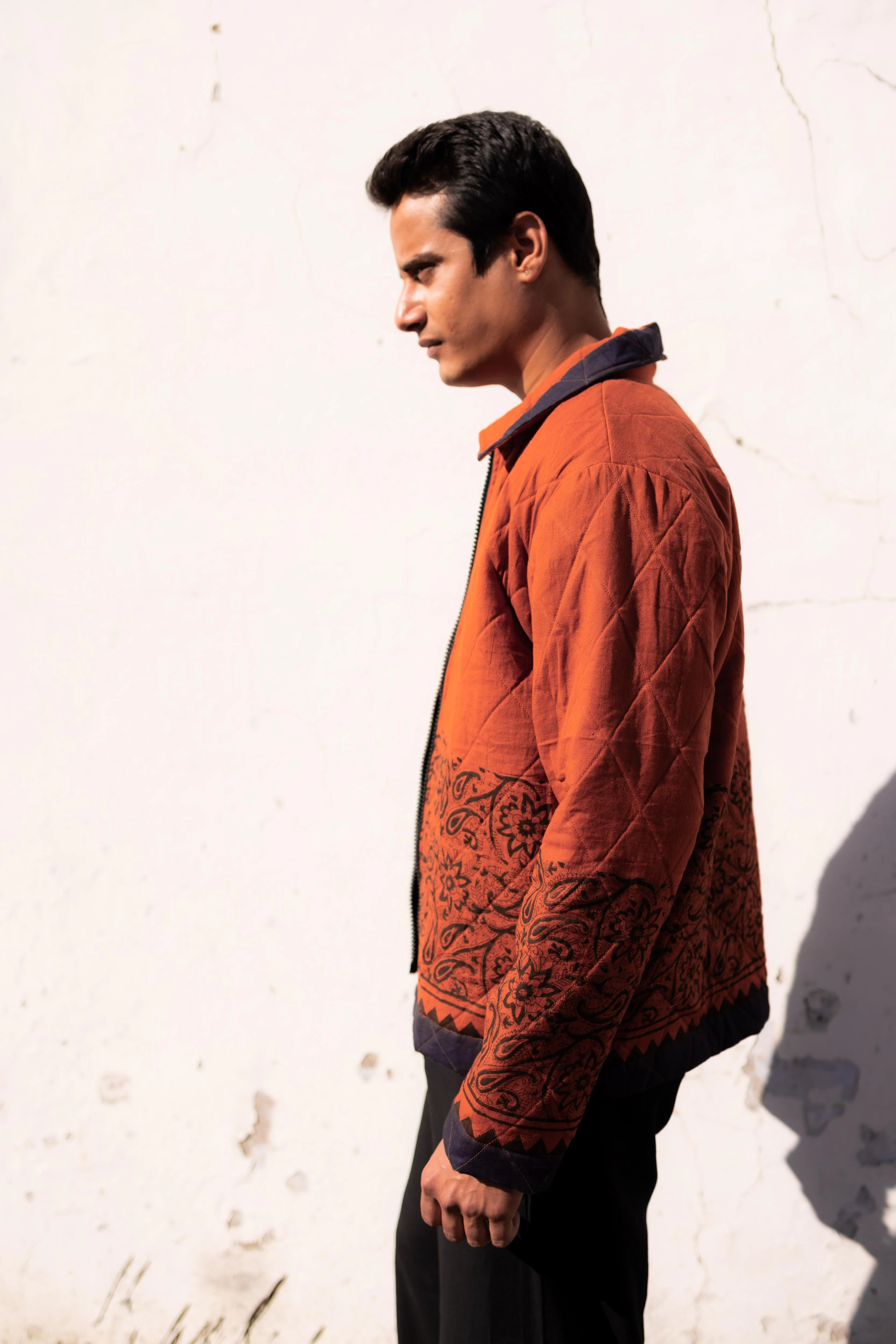 Rust Jaal Hand-Blocked Quilt Jacket - Image 7