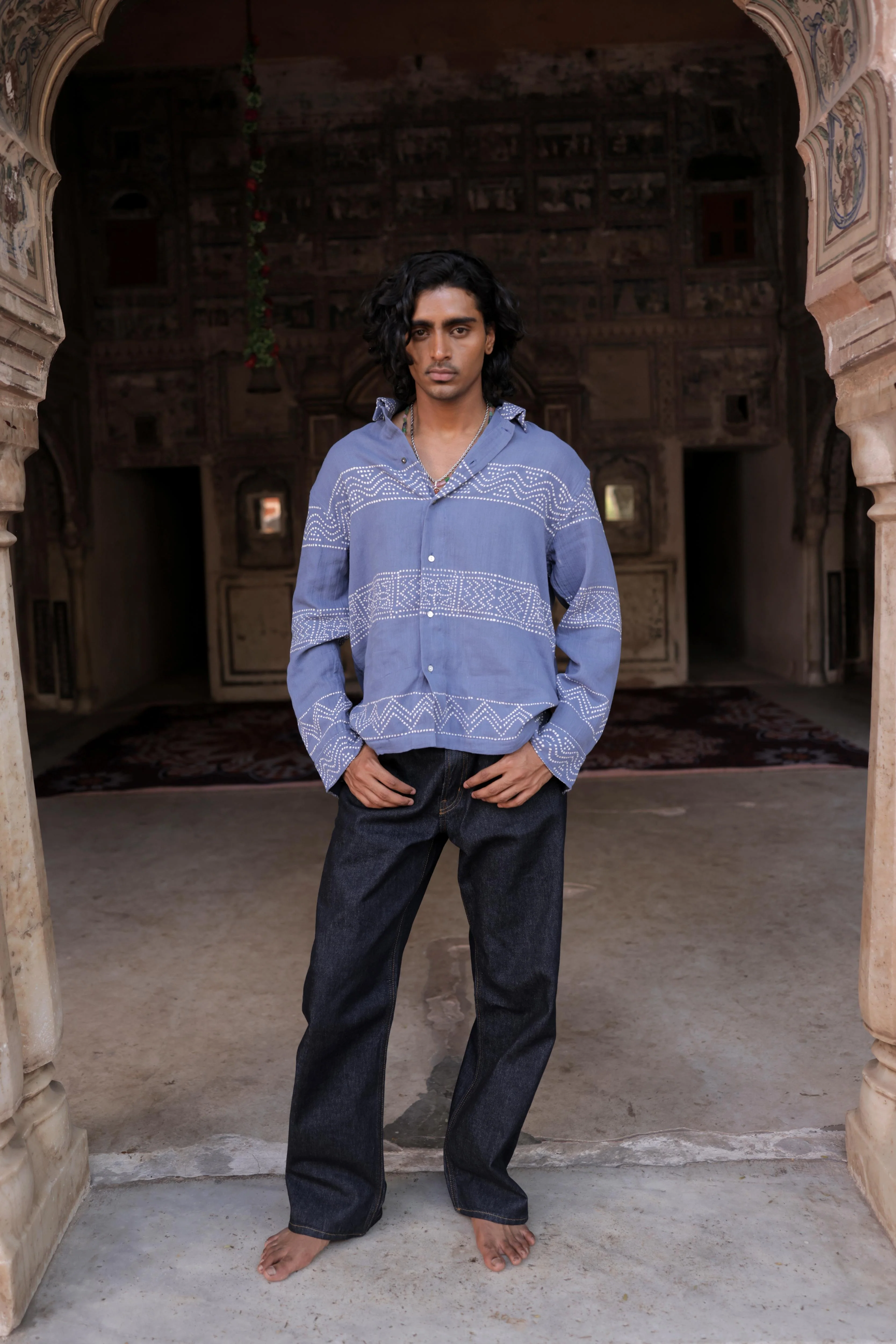 Summer Blue Hand-Blocked Panel Shirt - Image 3