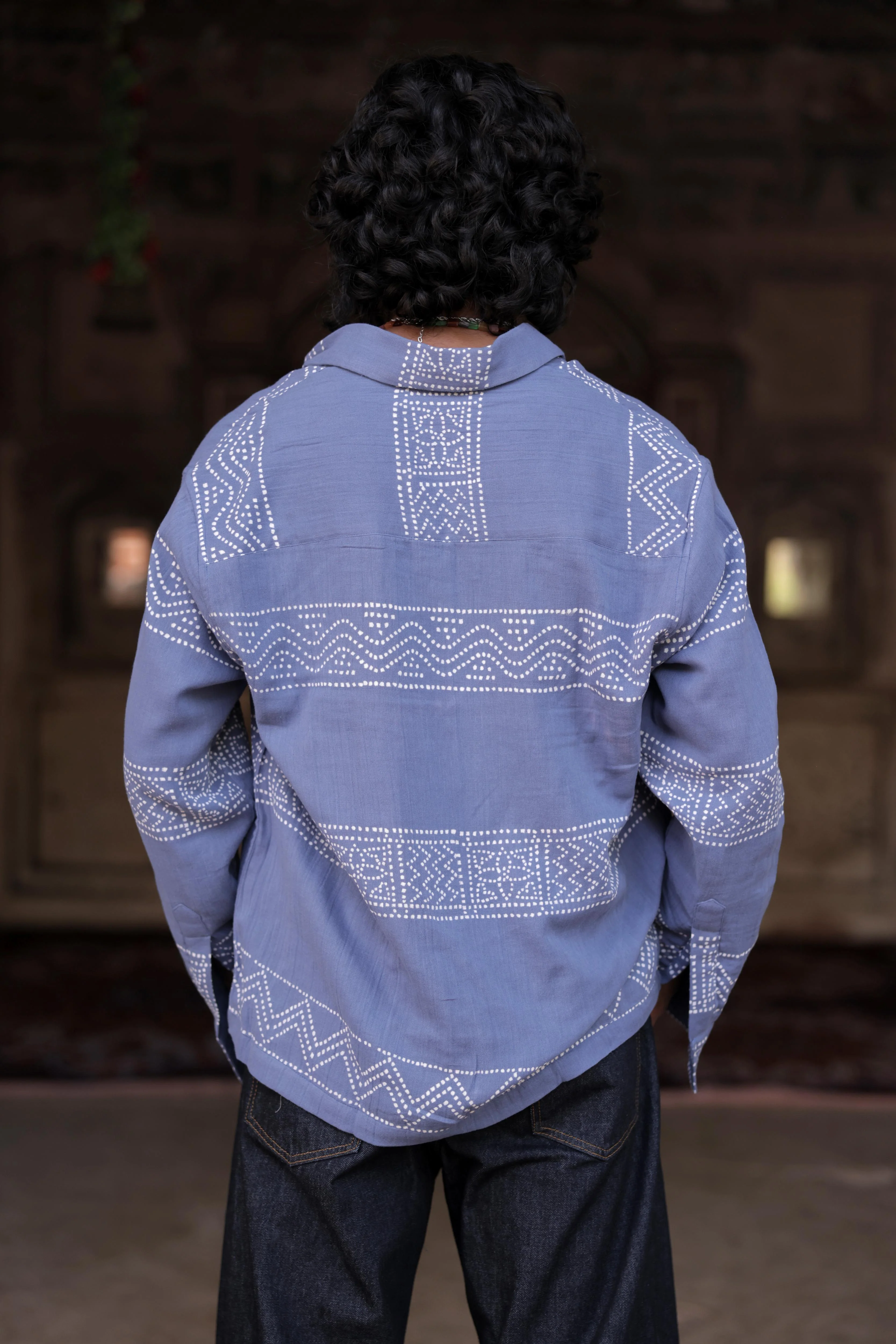 Summer Blue Hand-Blocked Panel Shirt - Image 4